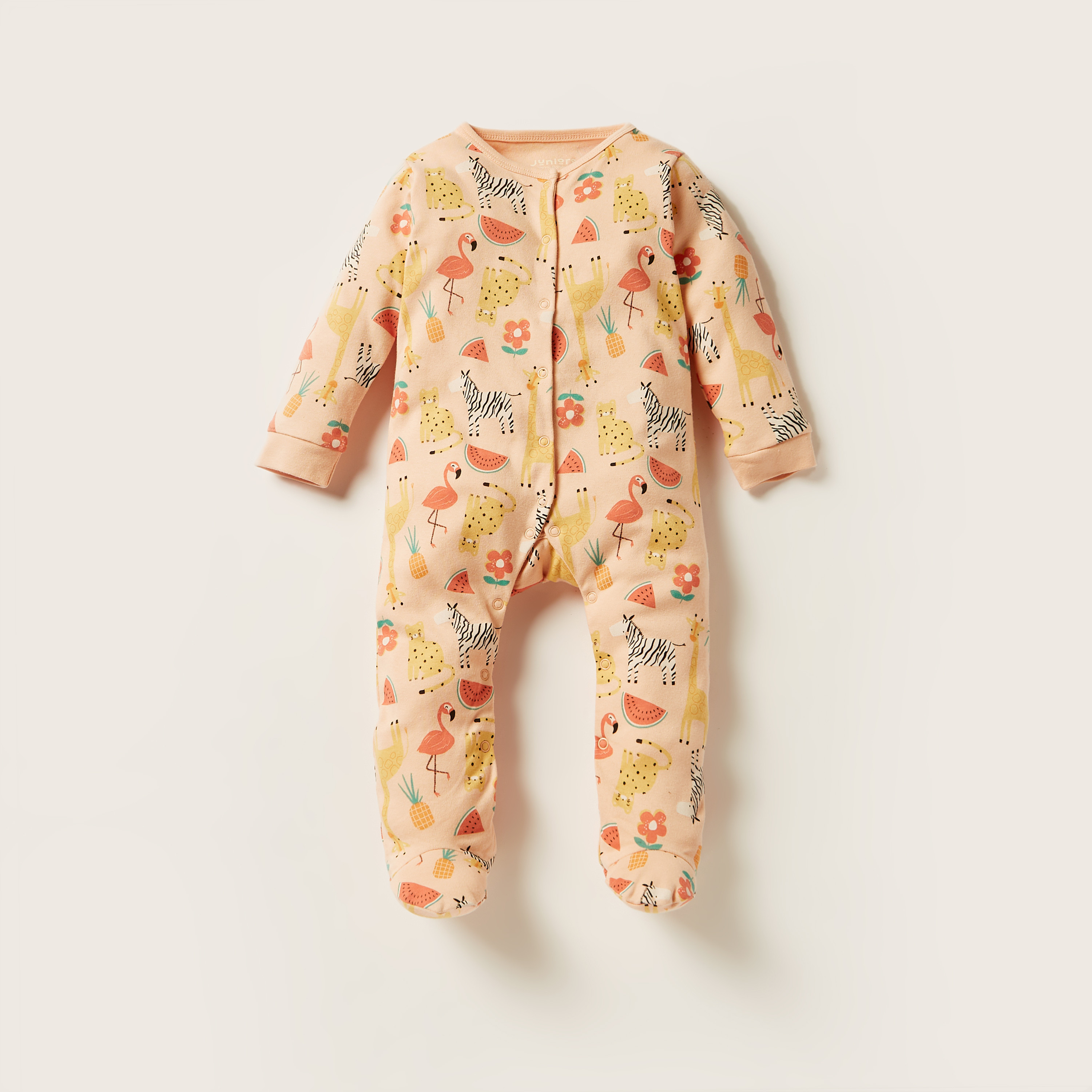 Juniors Tropical Print Long Sleeves Sleepsuit with Button Closure-baby-girls-clothing-nightwear-sleepsuits-image-1