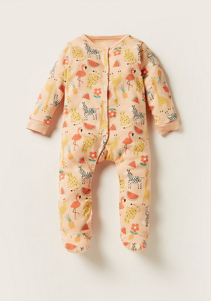 Juniors Tropical Print Long Sleeves Sleepsuit with Button Closure