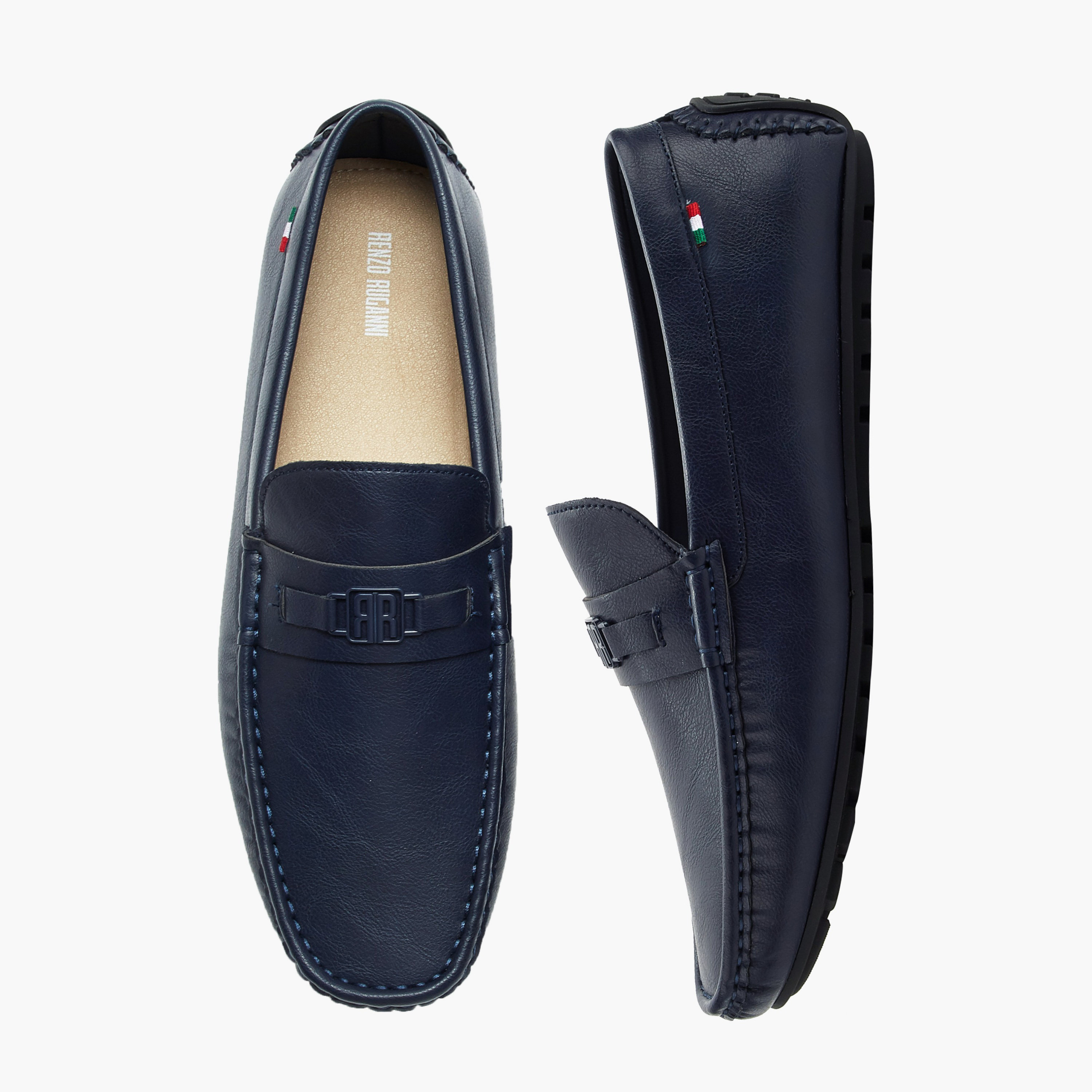 Renzo Ruganni Men Logo Accent Slip-On Moccasins-men-shoes-loafersandmoccasins-image-1