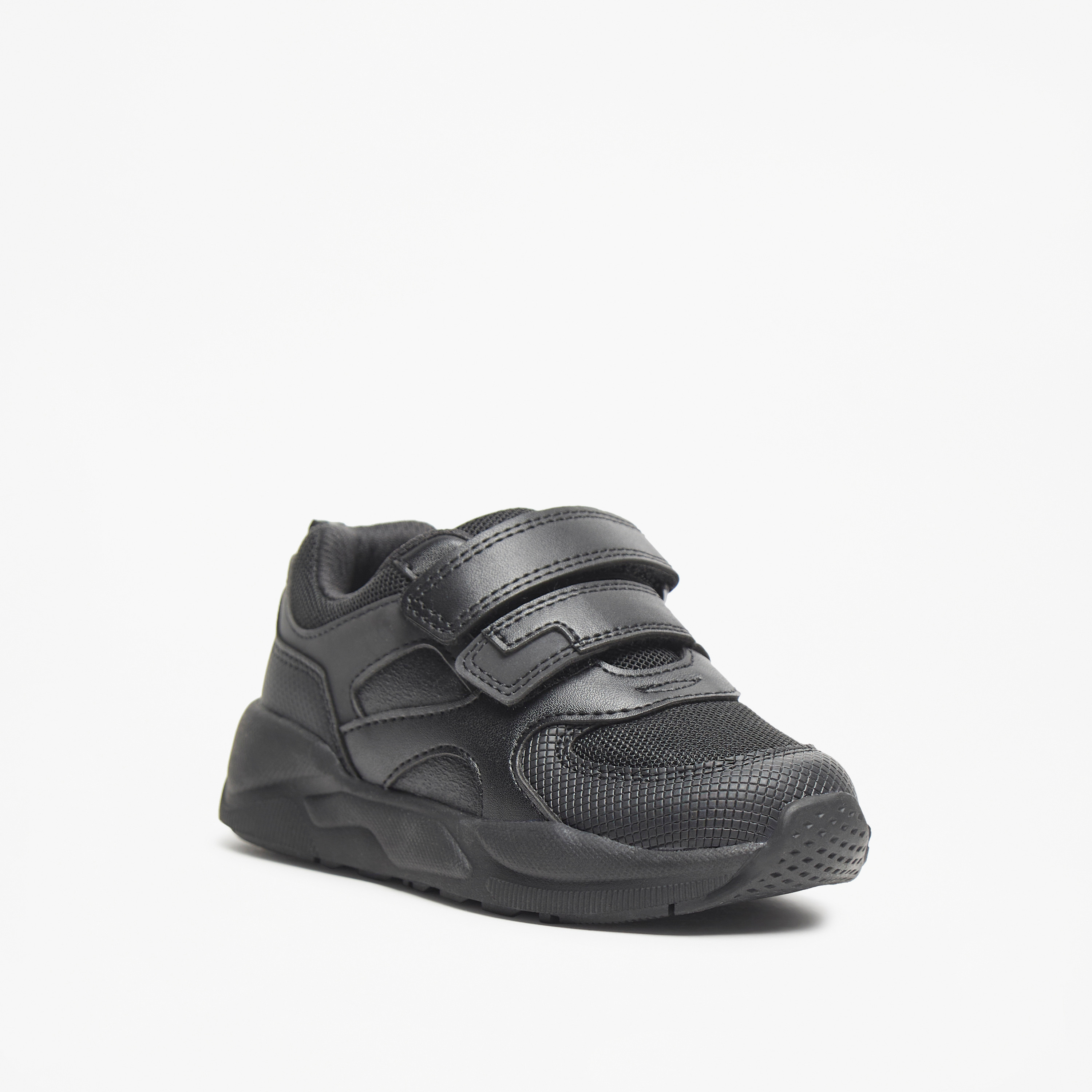 Juniors Kids Mesh Textured School Shoes with Hook and Loop Closure-boys-shoes-schoolshoes-image-1