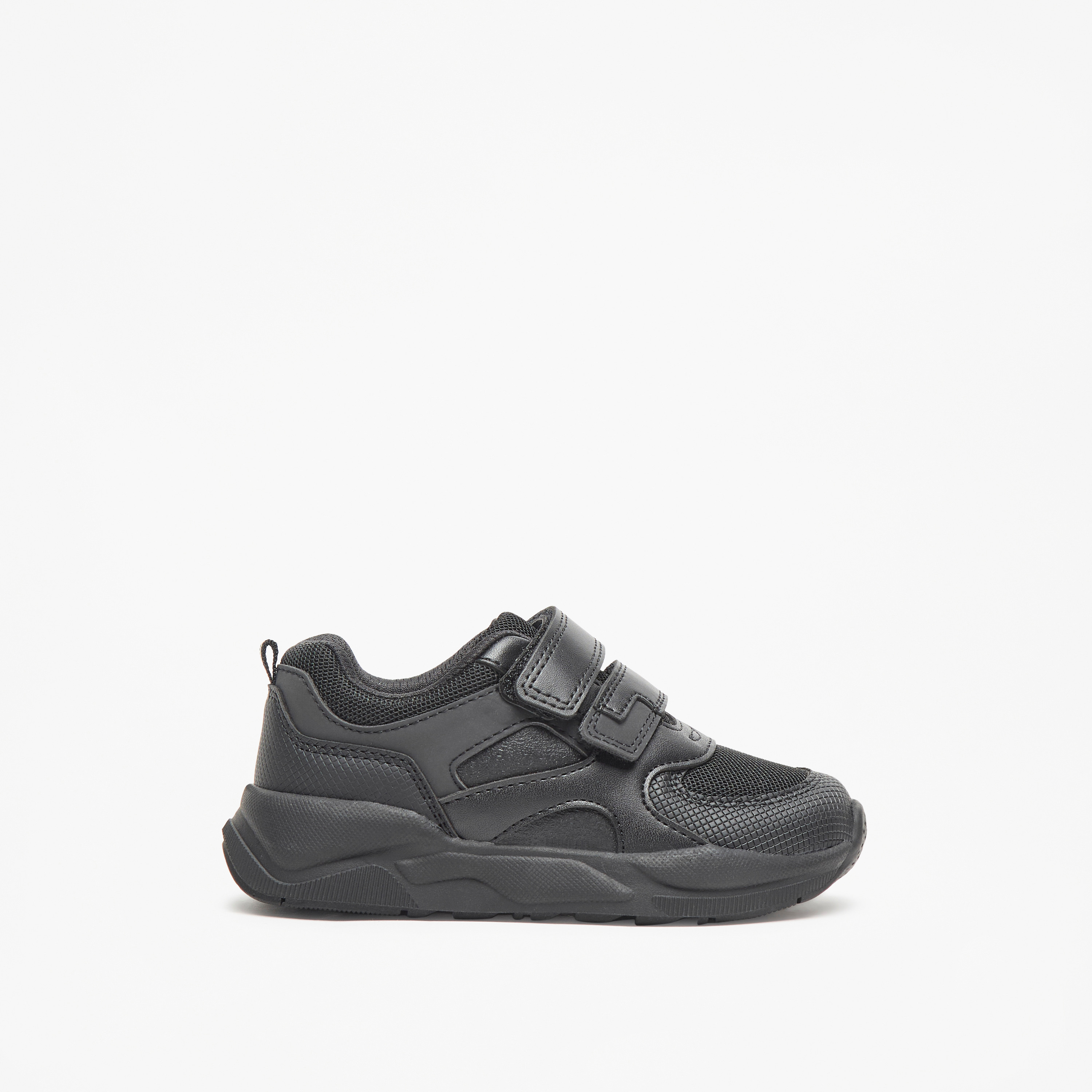 Juniors Kids Mesh Textured School Shoes with Hook and Loop Closure-boys-shoes-schoolshoes-image-3
