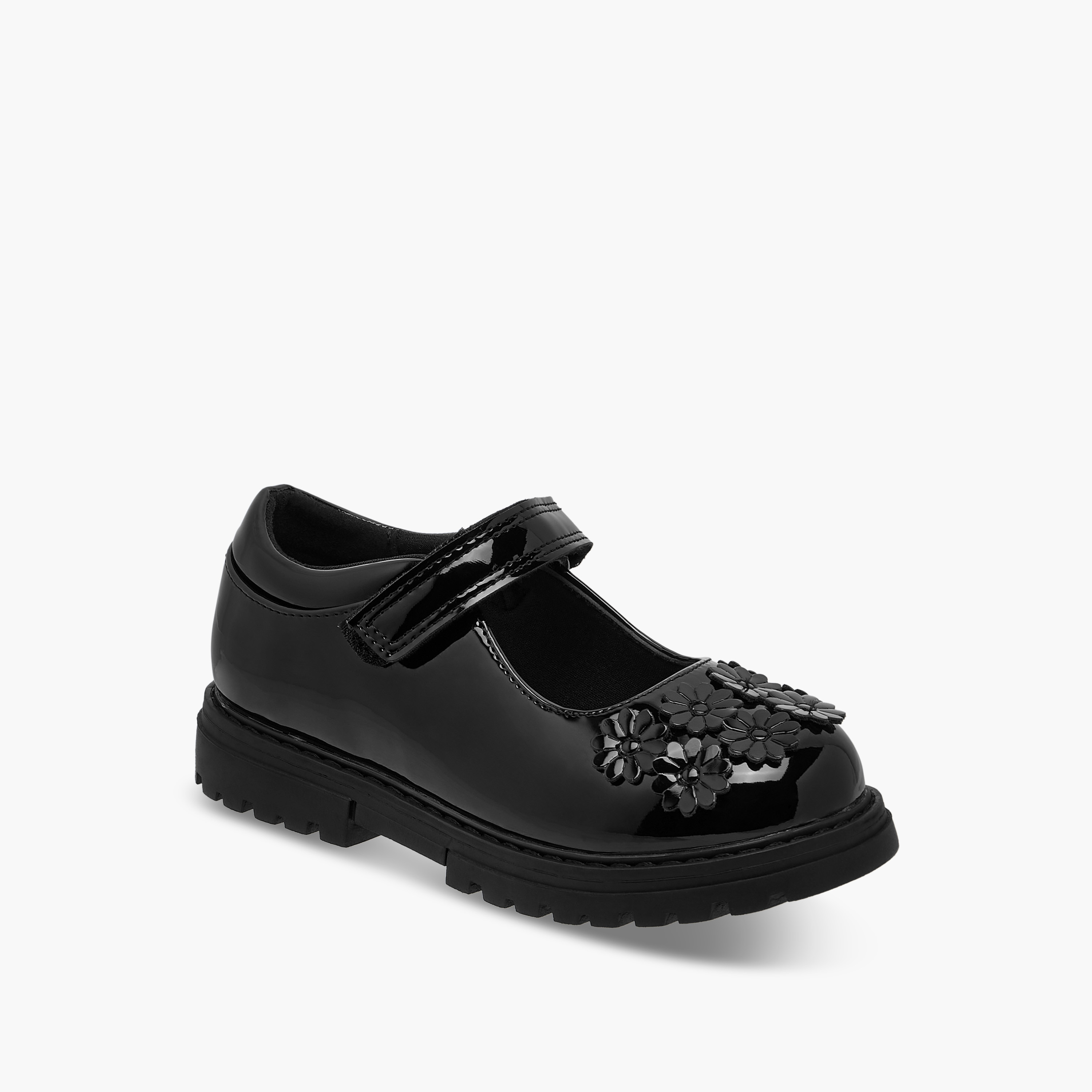 Juniors Flower Applique Mary Jane School Shoes with Hook and Loop Closure-girls-shoes-schoolshoes-image-2