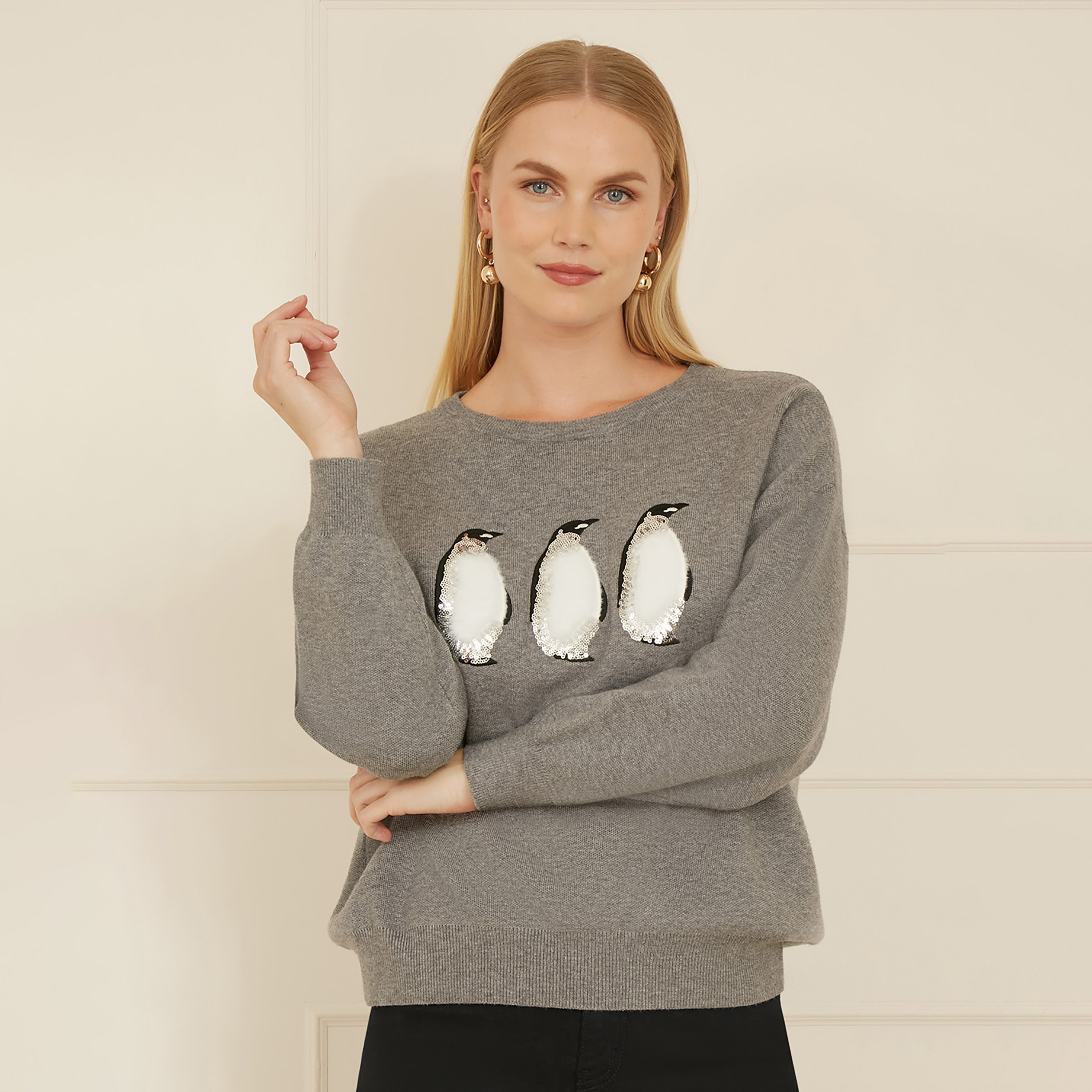 جامبر نسائي محبوك مزين بطبعة طائر البطريق احتفالية كريسماس من يامي-women-winterwear-cardigansandjumpers-jumpers-image-1