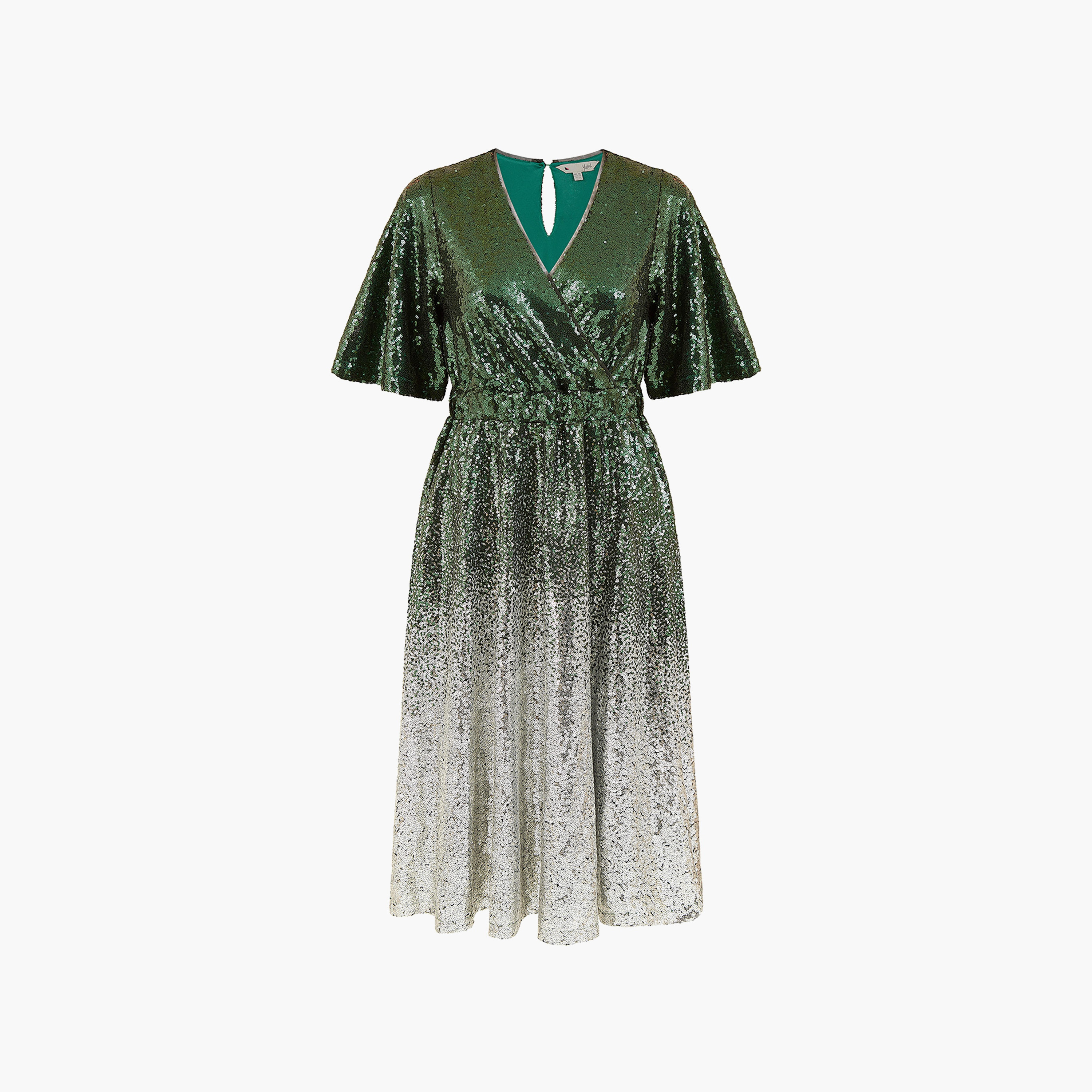 Yumi Green and Silver Ombre Sequin Wrap Evening Women's Midi Dress-women-clothing-dresses-image-5