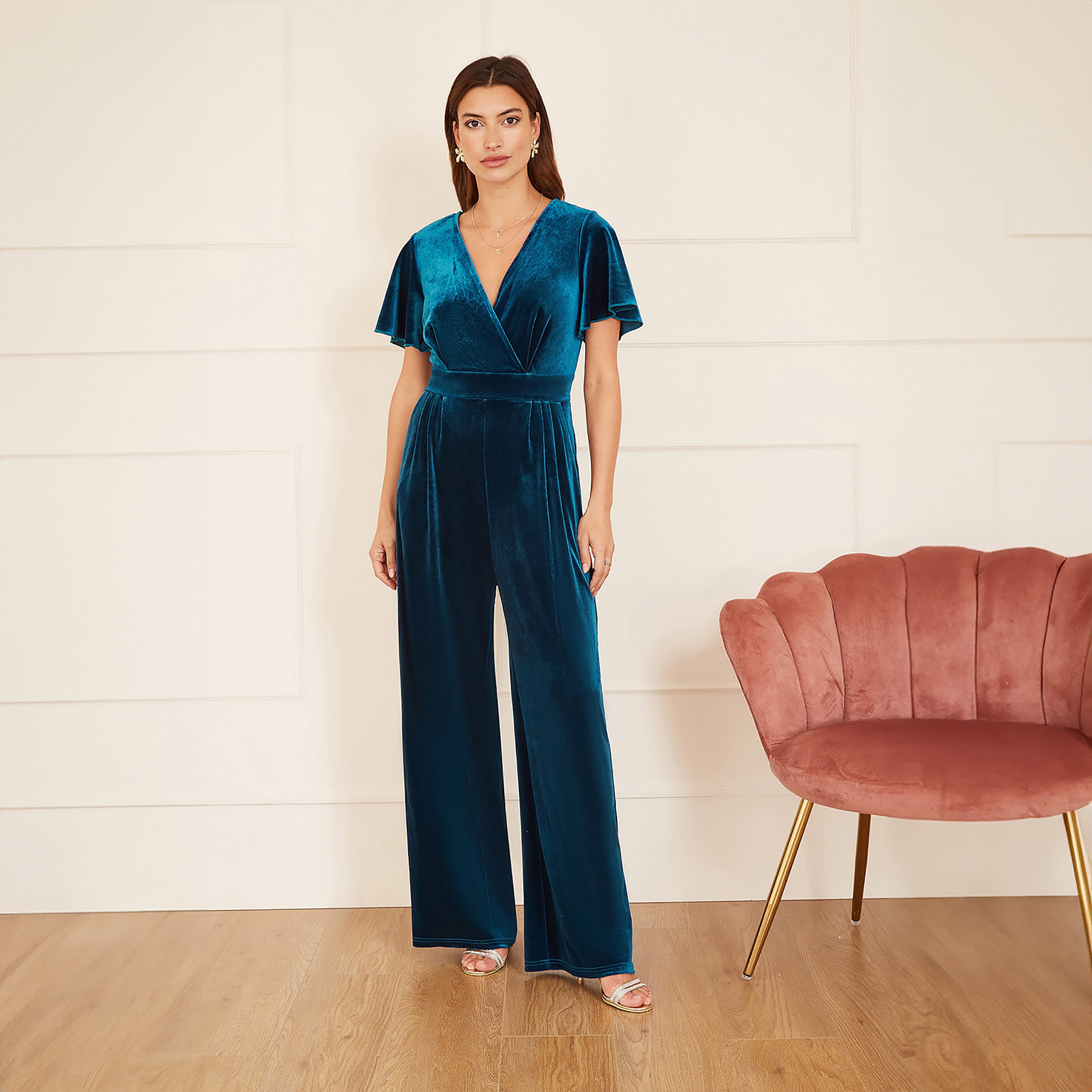 جمبسوت نسائي مسائي مخملي باللون الأزرق المخضر من يامي-women-clothing-jumpsuits-image-2