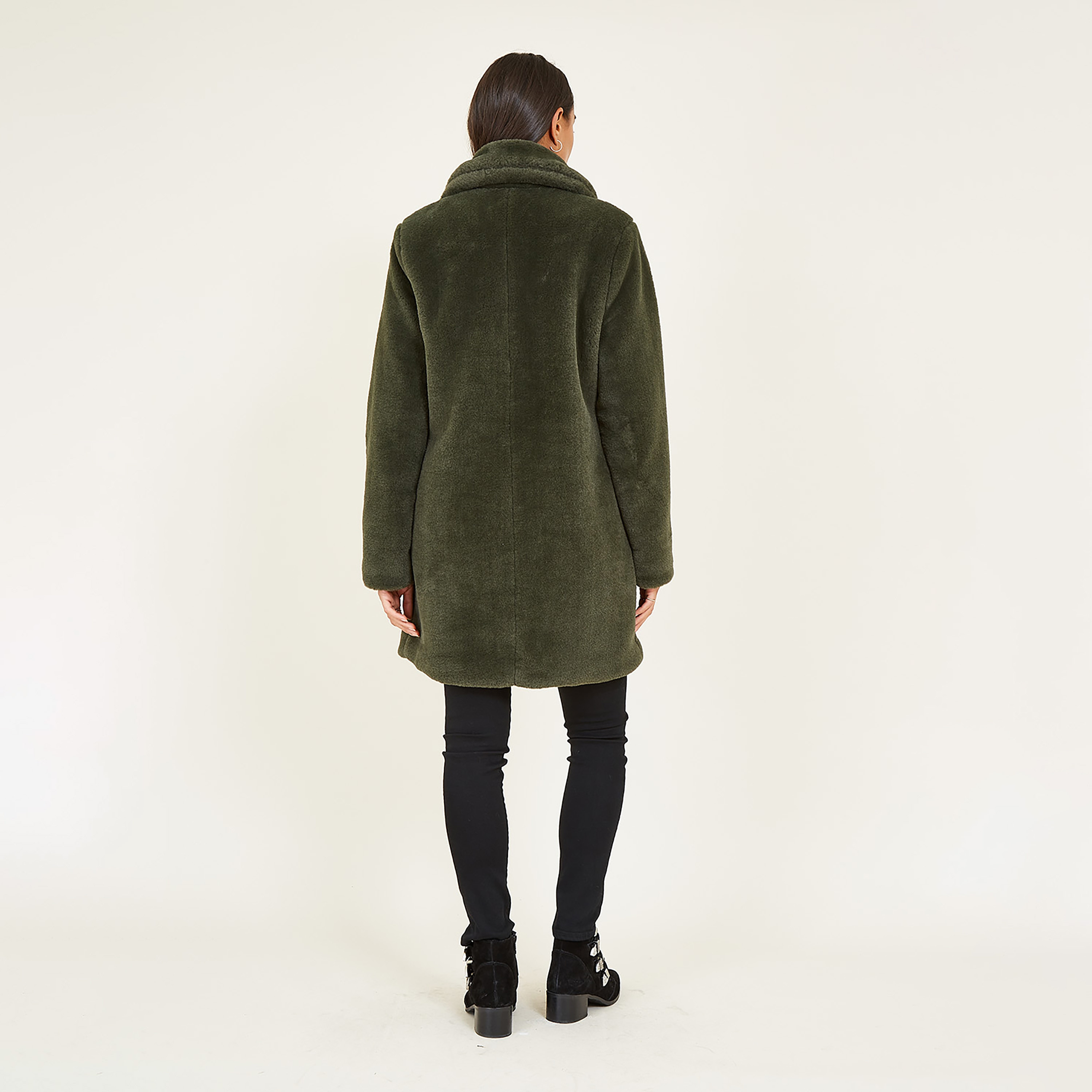 Yumi Green Longline Faux Fur Lapel Collared Women's Long Coat-women-clothing-coatsandjackets-coats-image-3