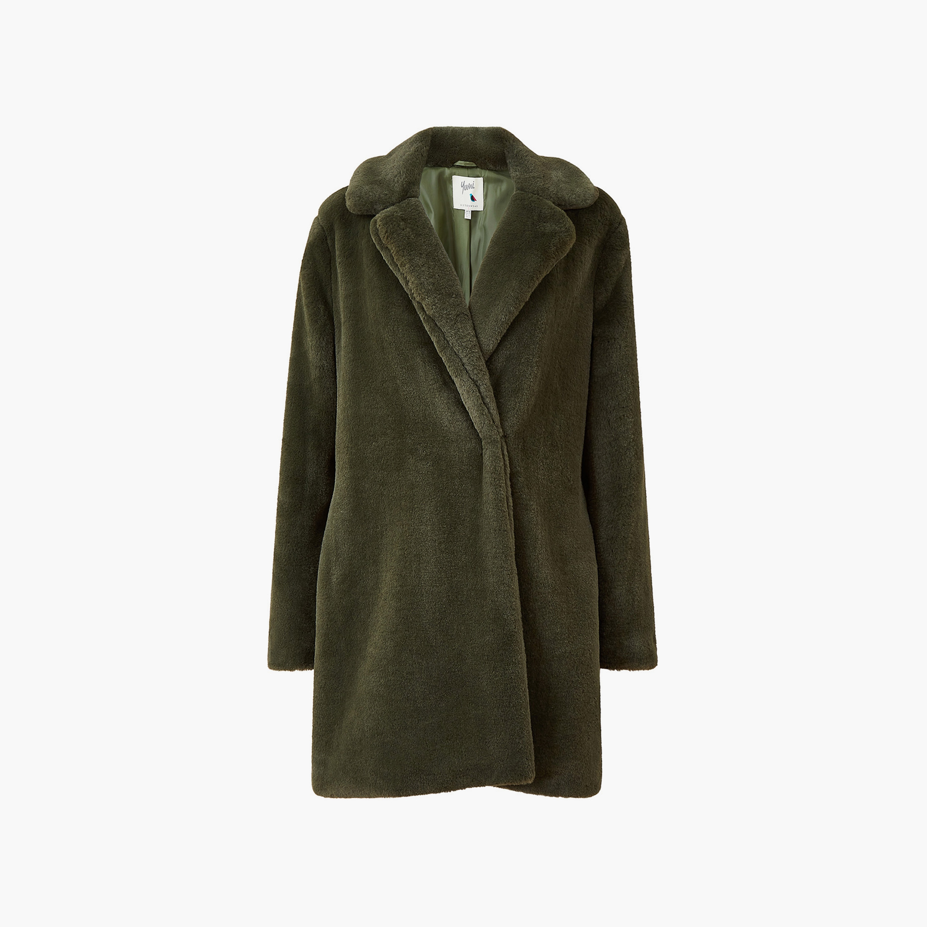 Yumi Green Longline Faux Fur Lapel Collared Women's Long Coat-women-clothing-coatsandjackets-coats-image-4