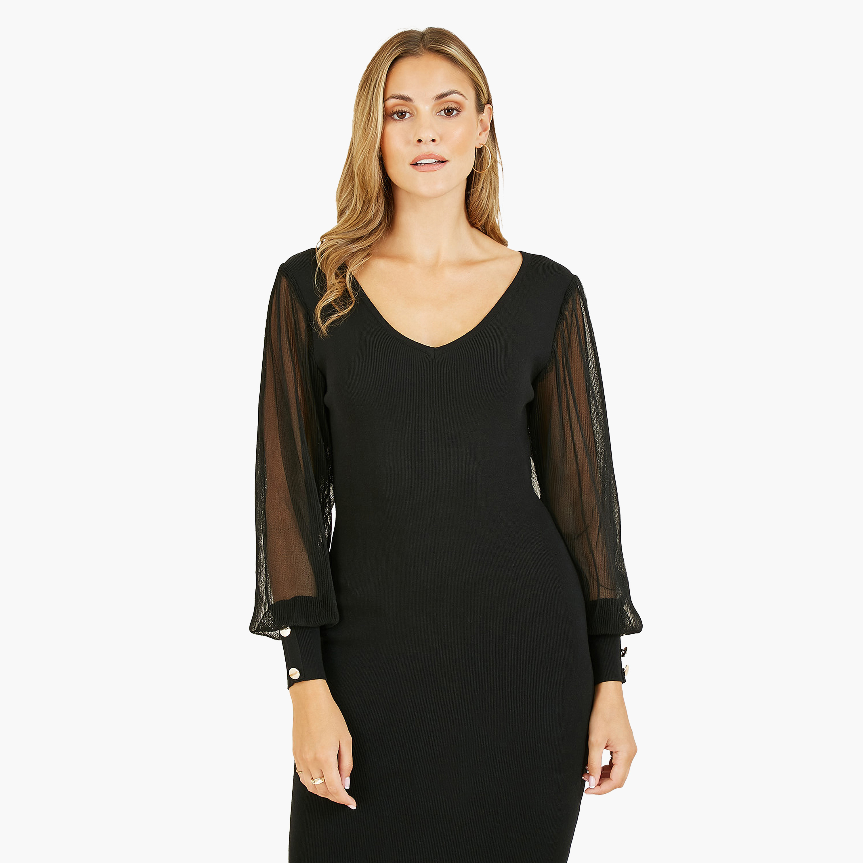 فستان أسود ضيق للنساء بطول الركبة من يامي-women-clothing-dresses-image-3