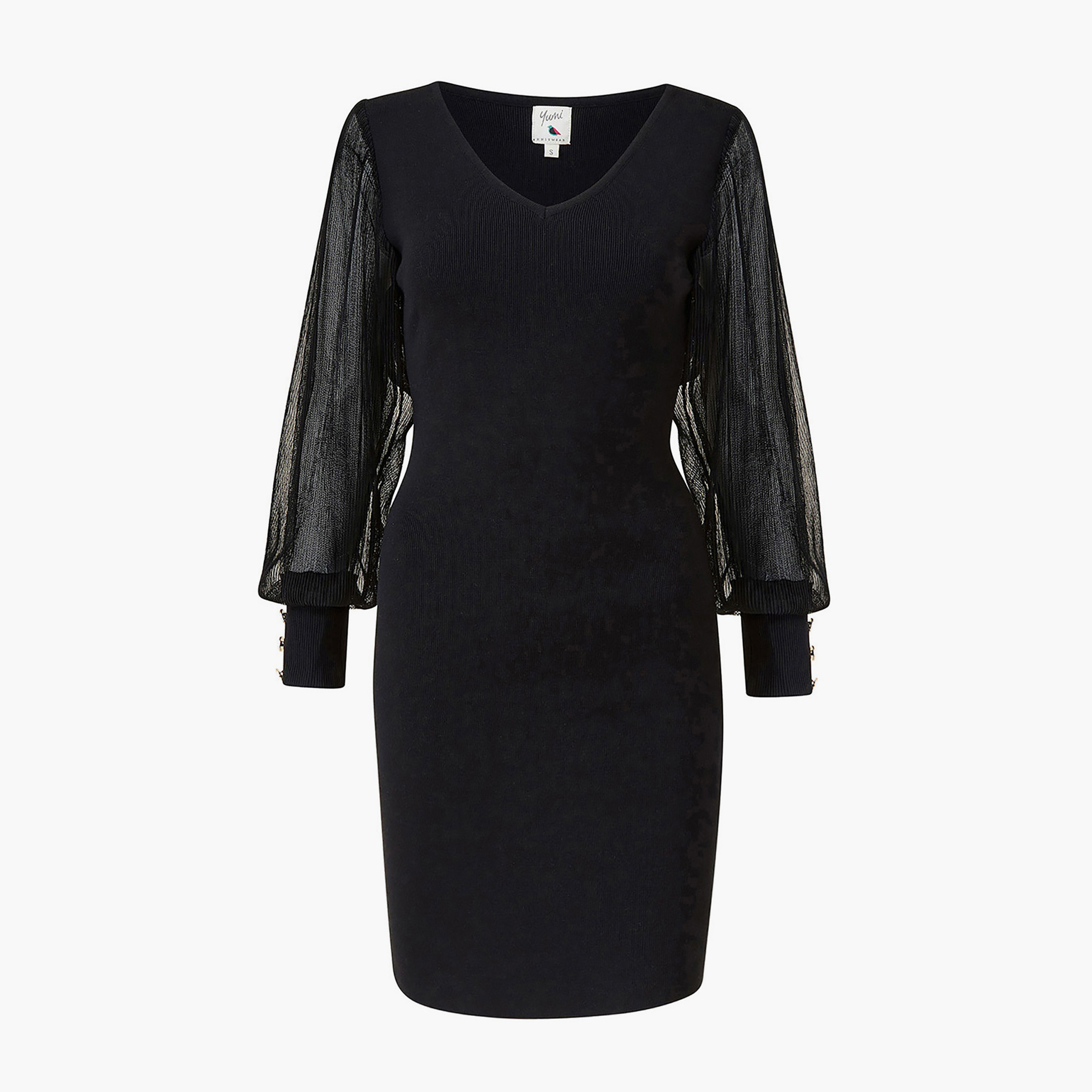 فستان أسود ضيق للنساء بطول الركبة من يامي-women-clothing-dresses-image-4