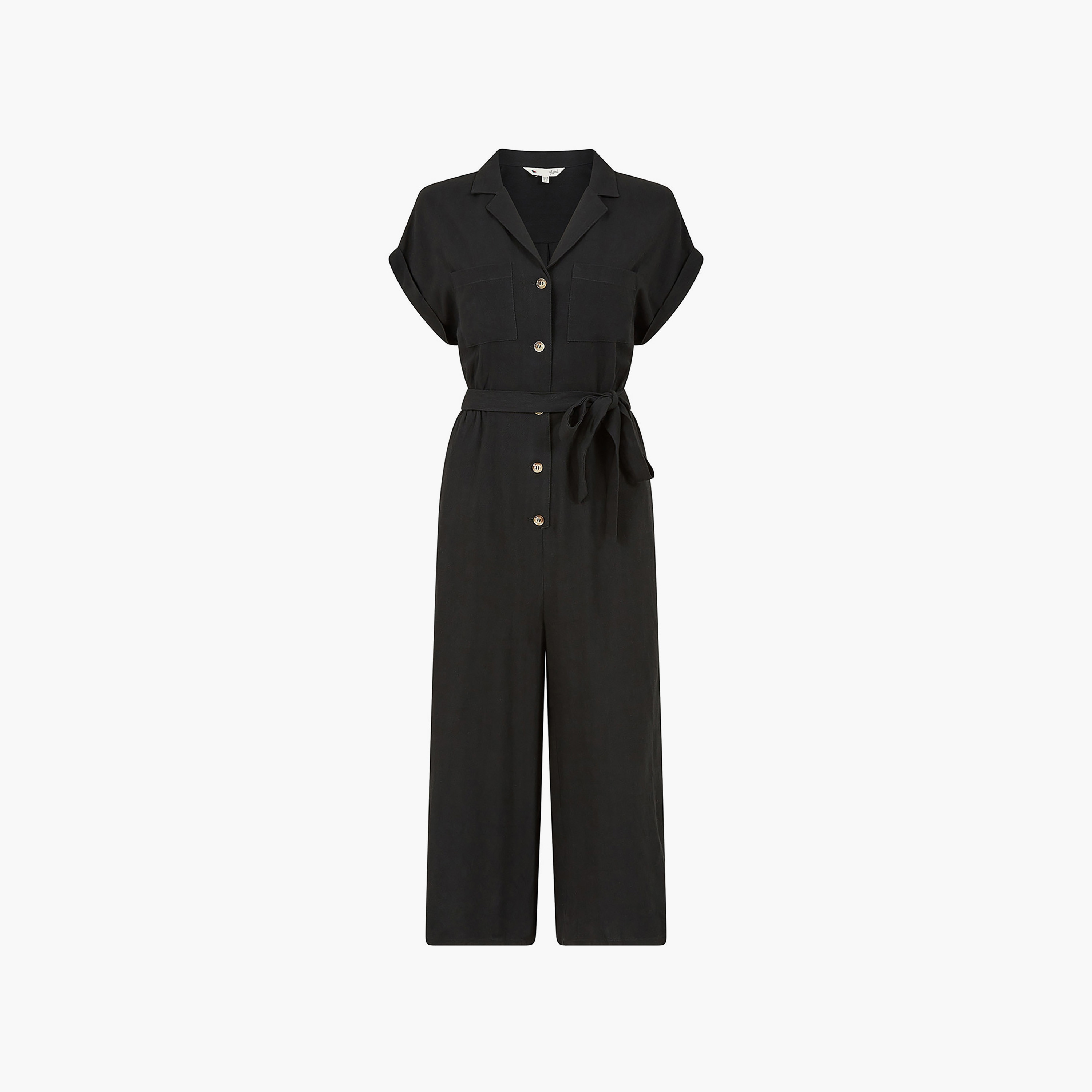 جمبسوت أسود من الكتان للنساء برباط أمامي من يامي-women-clothing-jumpsuits-image-4