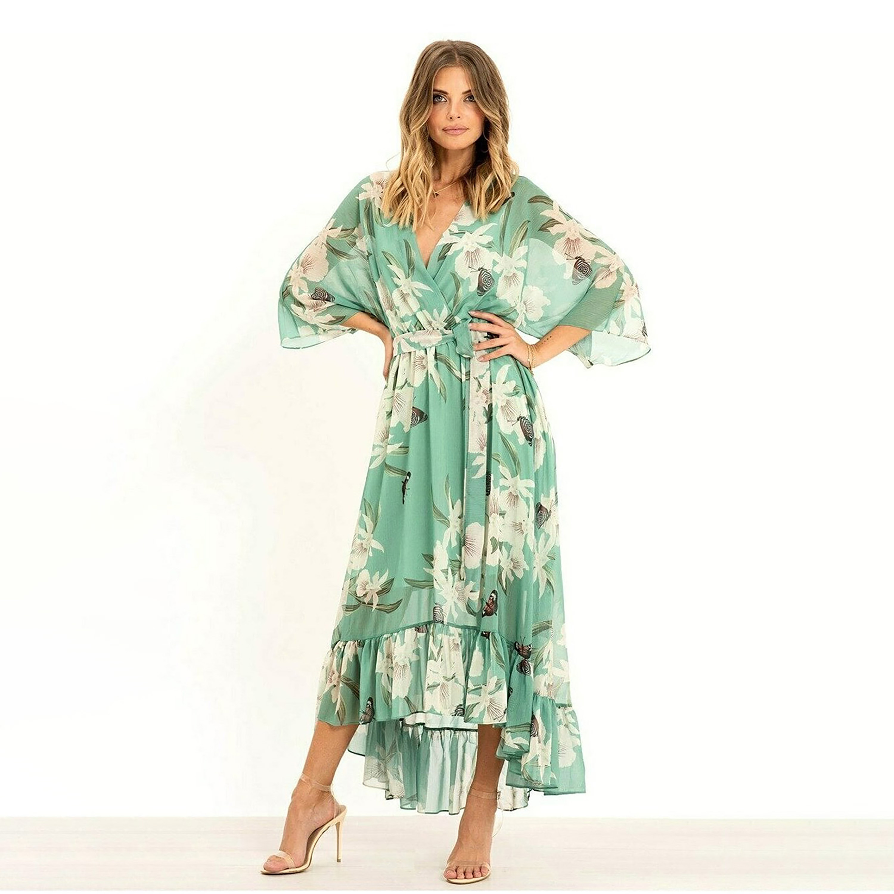 Yumi Floral Print Kimono Wrap Women's Midi Dress-women-clothing-dresses-image-8
