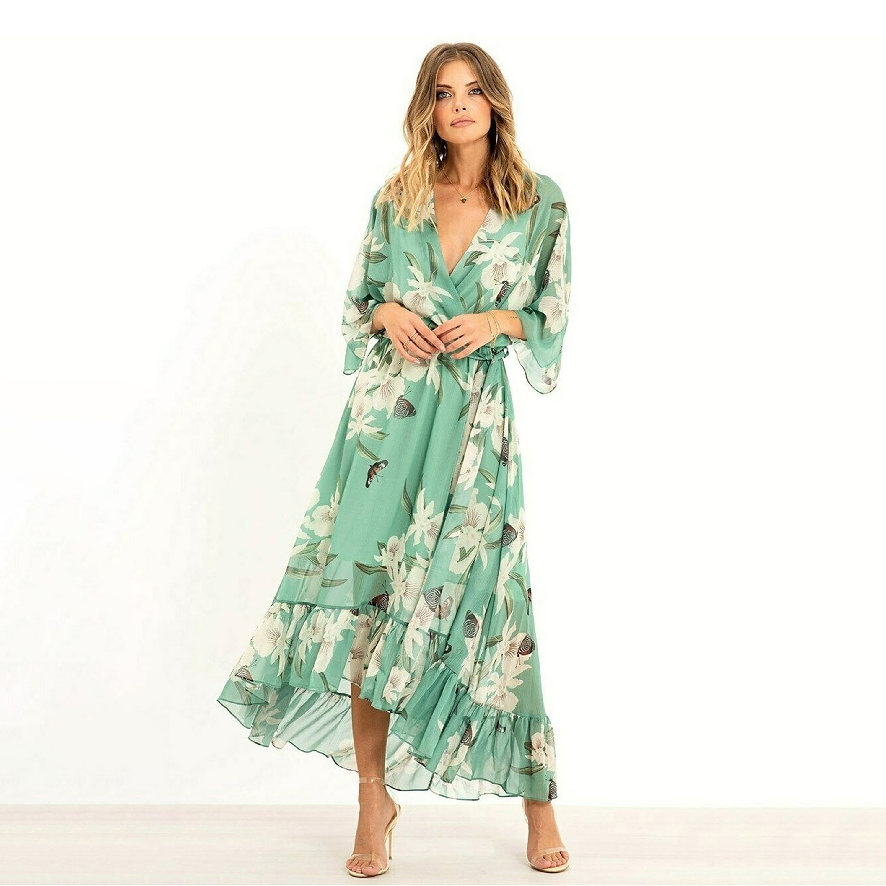 Yumi Floral Print Kimono Wrap Women's Midi Dress-women-clothing-dresses-image-10