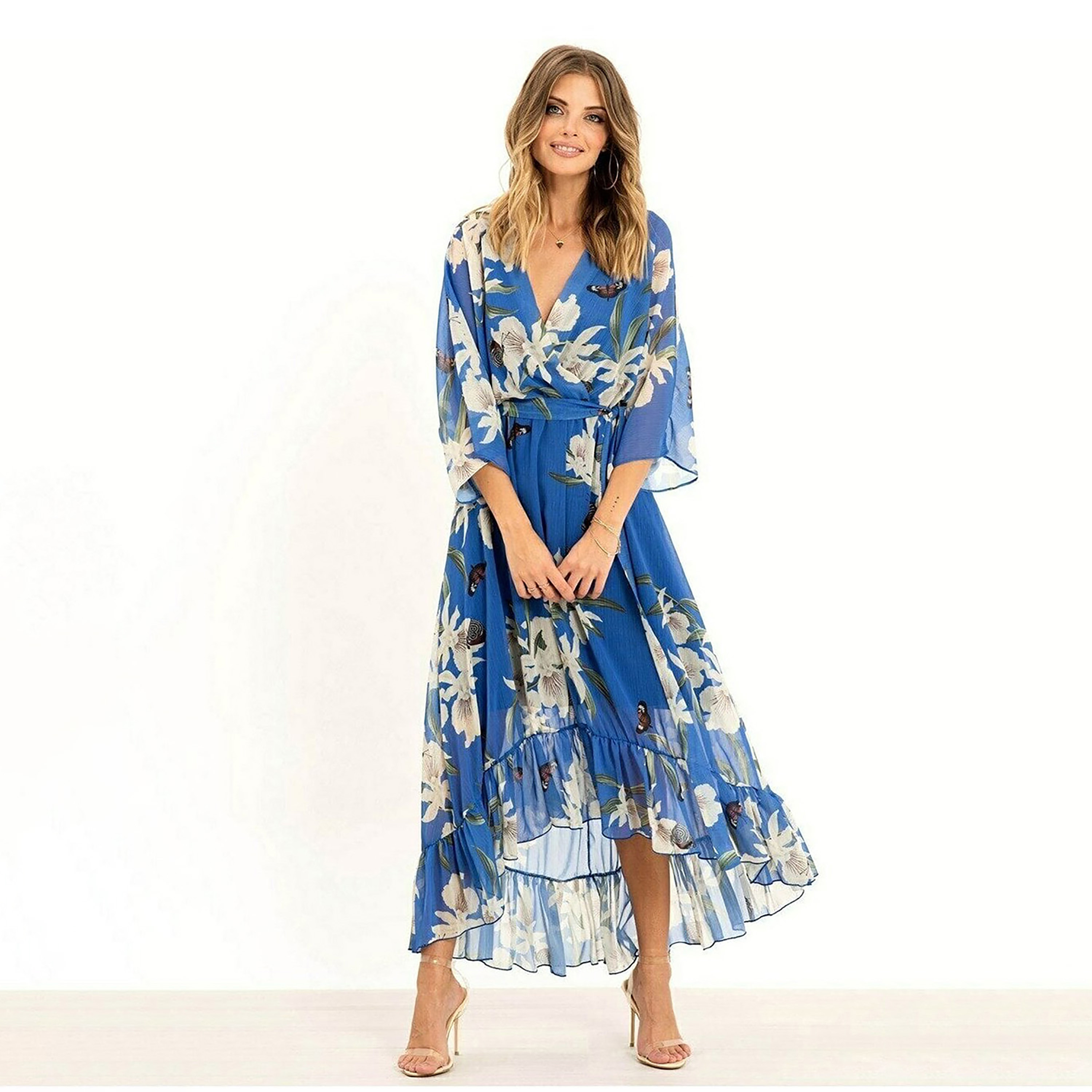 Yumi Floral Print Kimono Wrap Women's Midi Dress-women-clothing-dresses-image-5