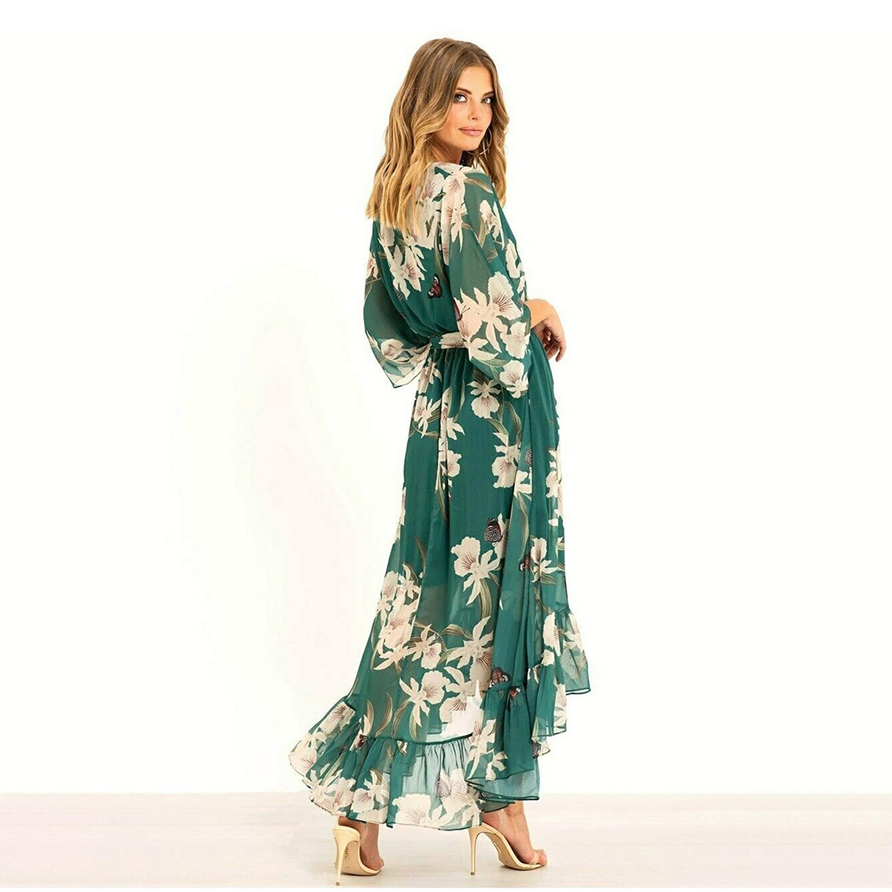 Yumi Floral Print Kimono Wrap Women's Midi Dress-women-clothing-dresses-image-2