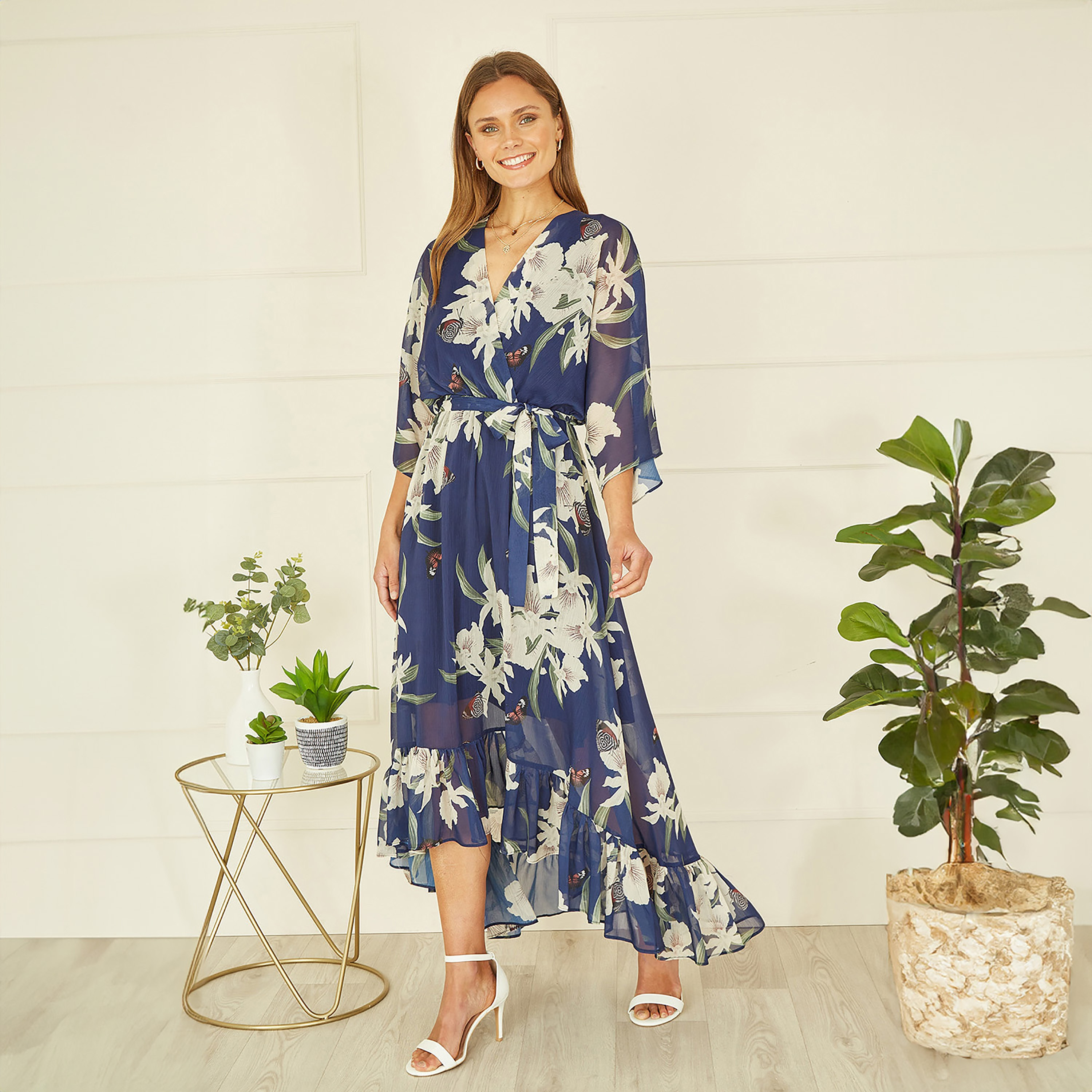 Yumi Floral Print Kimono Wrap Women's Midi Dress-women-clothing-dresses-image-1