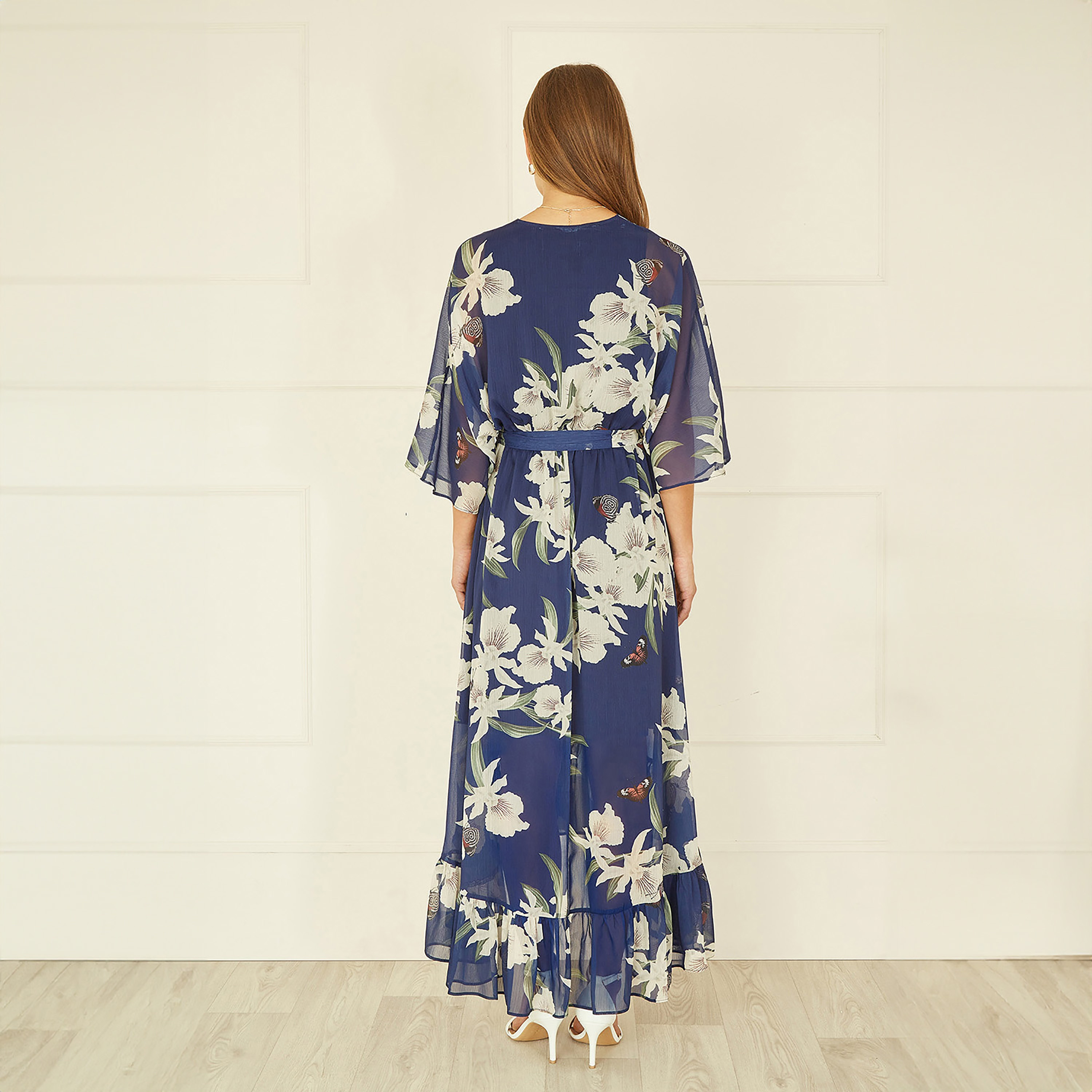 فستان متوسط الطول بطبعات الأزهار كيمونو ملفوف للنساء من يامي-women-clothing-dresses-image-2