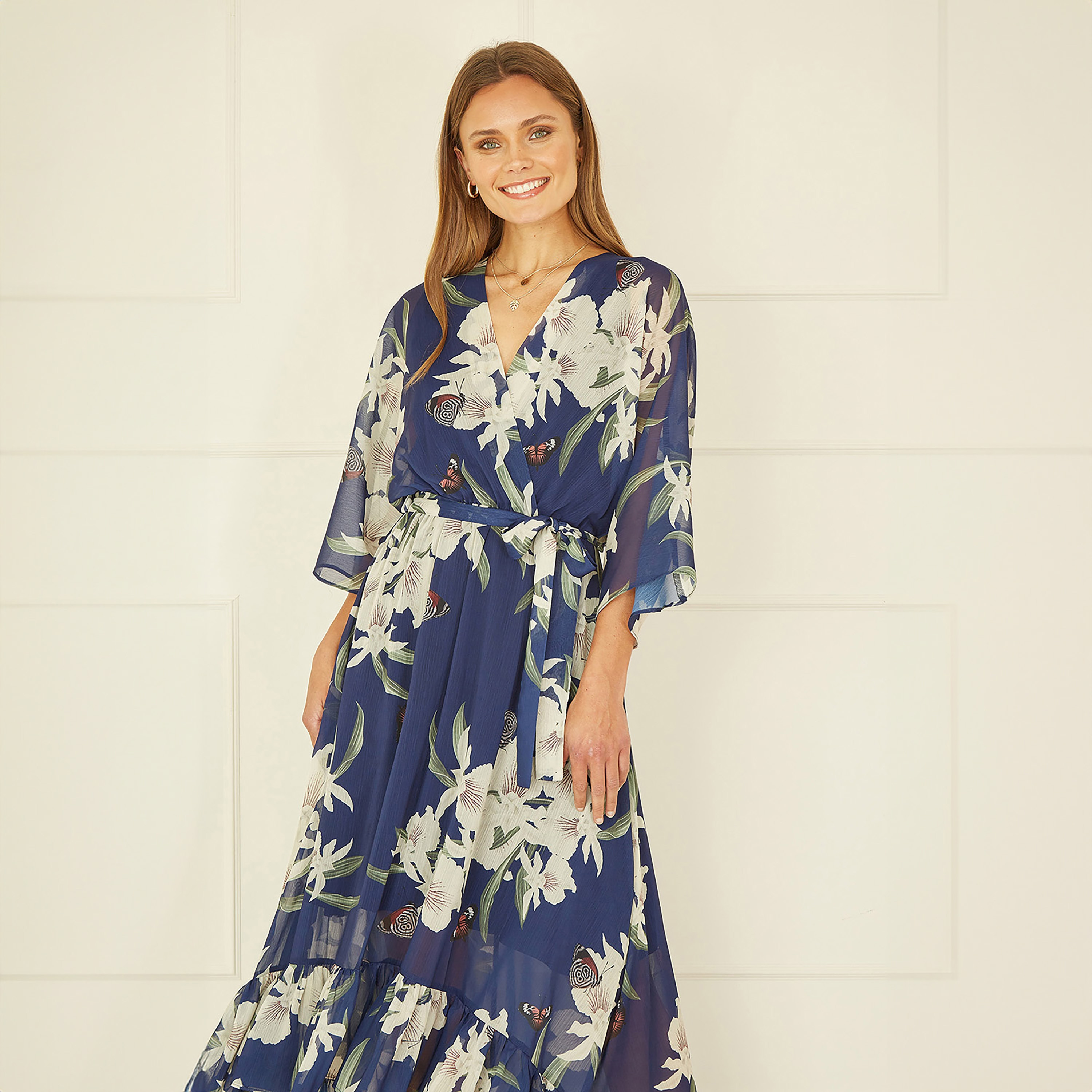 Yumi Floral Print Kimono Wrap Women's Midi Dress-women-clothing-dresses-image-4