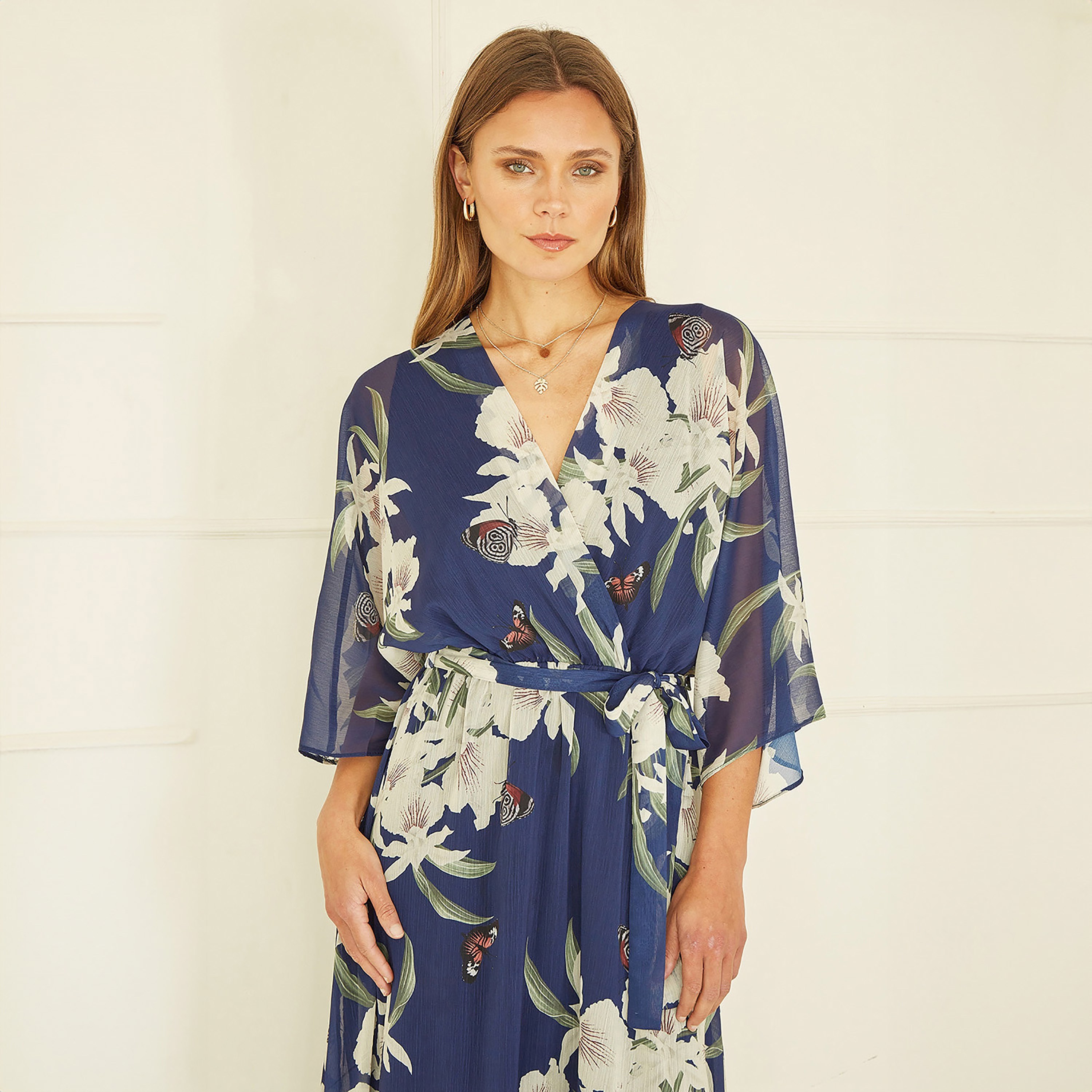 Yumi Floral Print Kimono Wrap Women's Midi Dress-women-clothing-dresses-image-5