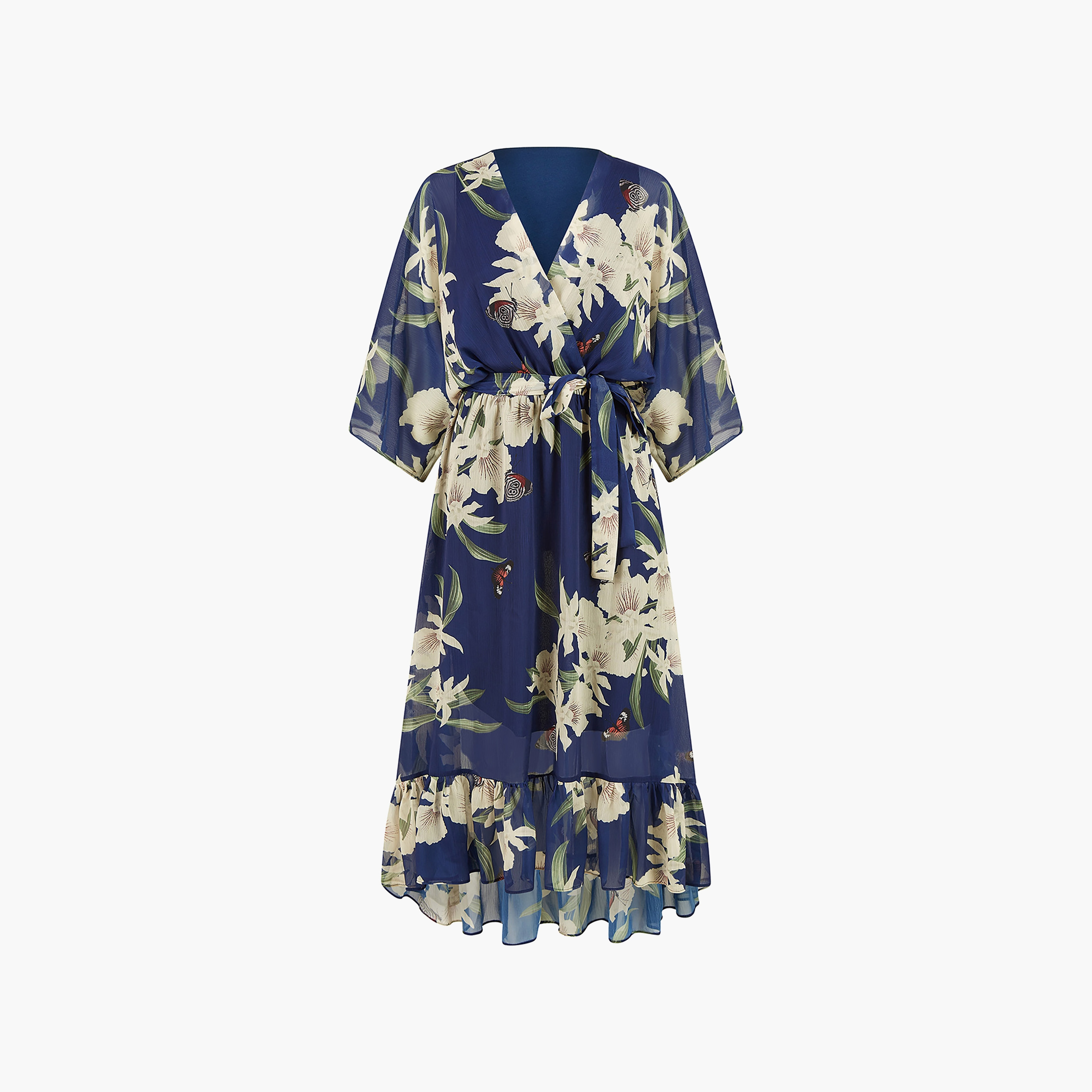 Yumi Floral Print Kimono Wrap Women's Midi Dress-women-clothing-dresses-image-6
