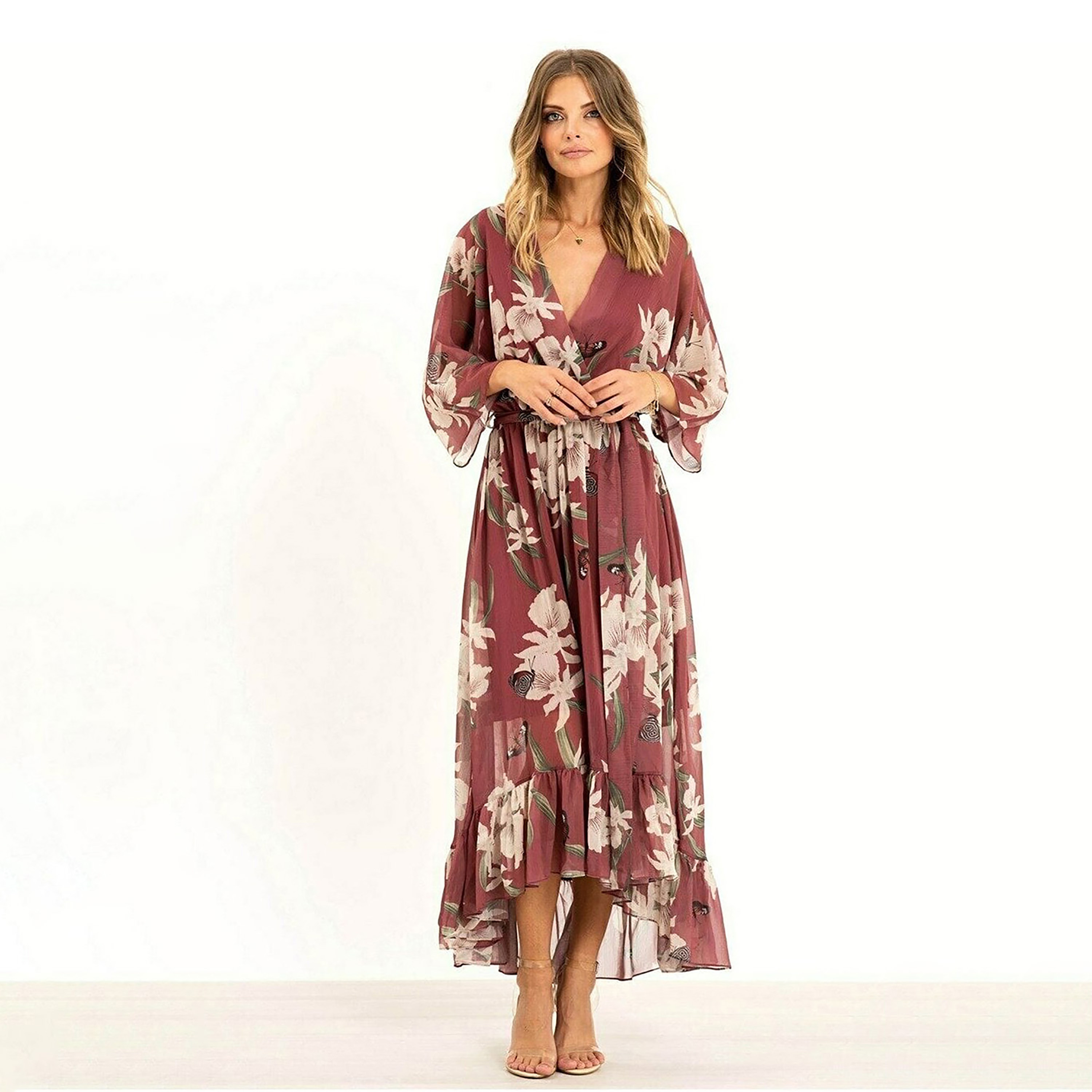 Yumi Floral Print Kimono Wrap Women's Midi Dress-women-clothing-dresses-image-11