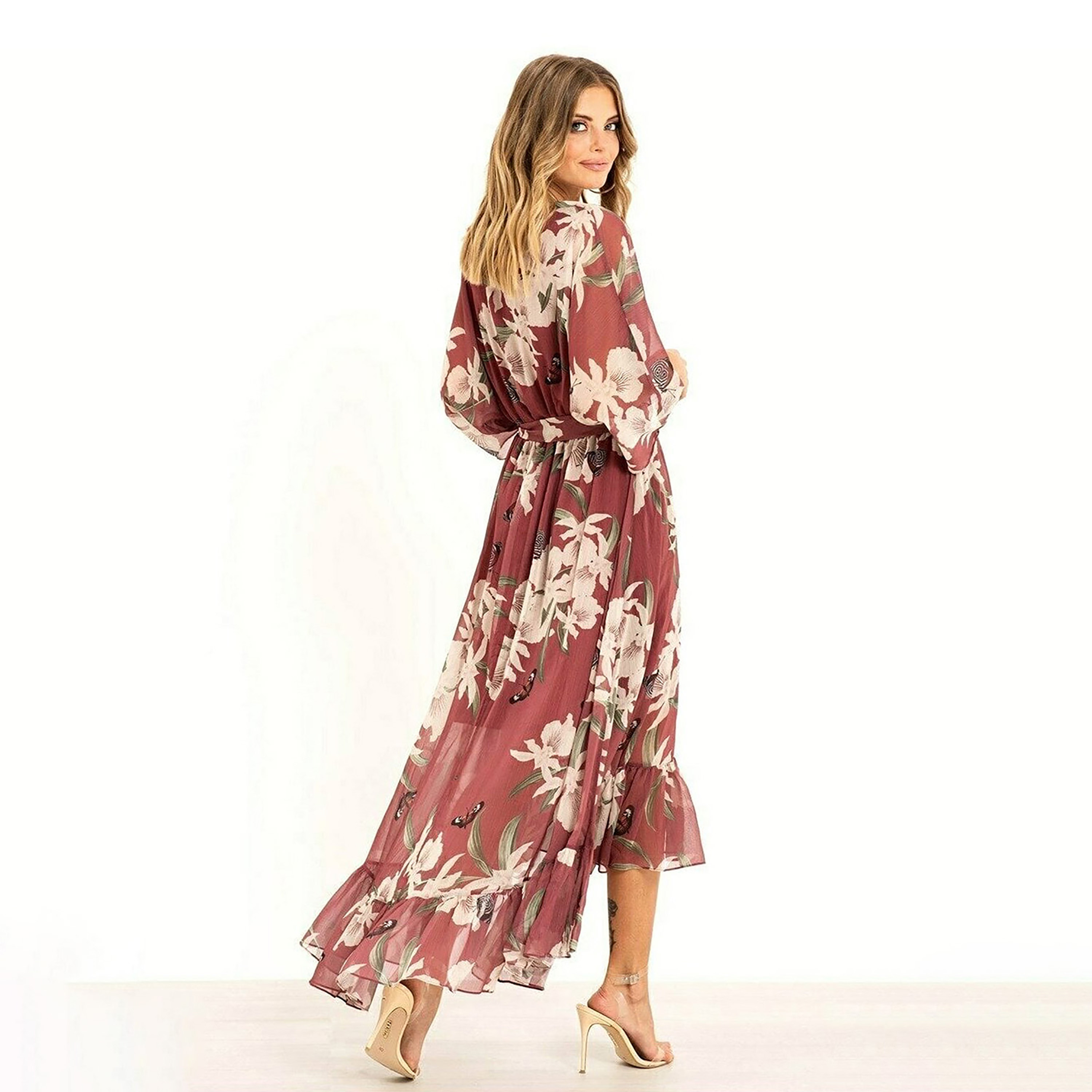 Yumi Floral Print Kimono Wrap Women's Midi Dress-women-clothing-dresses-image-12