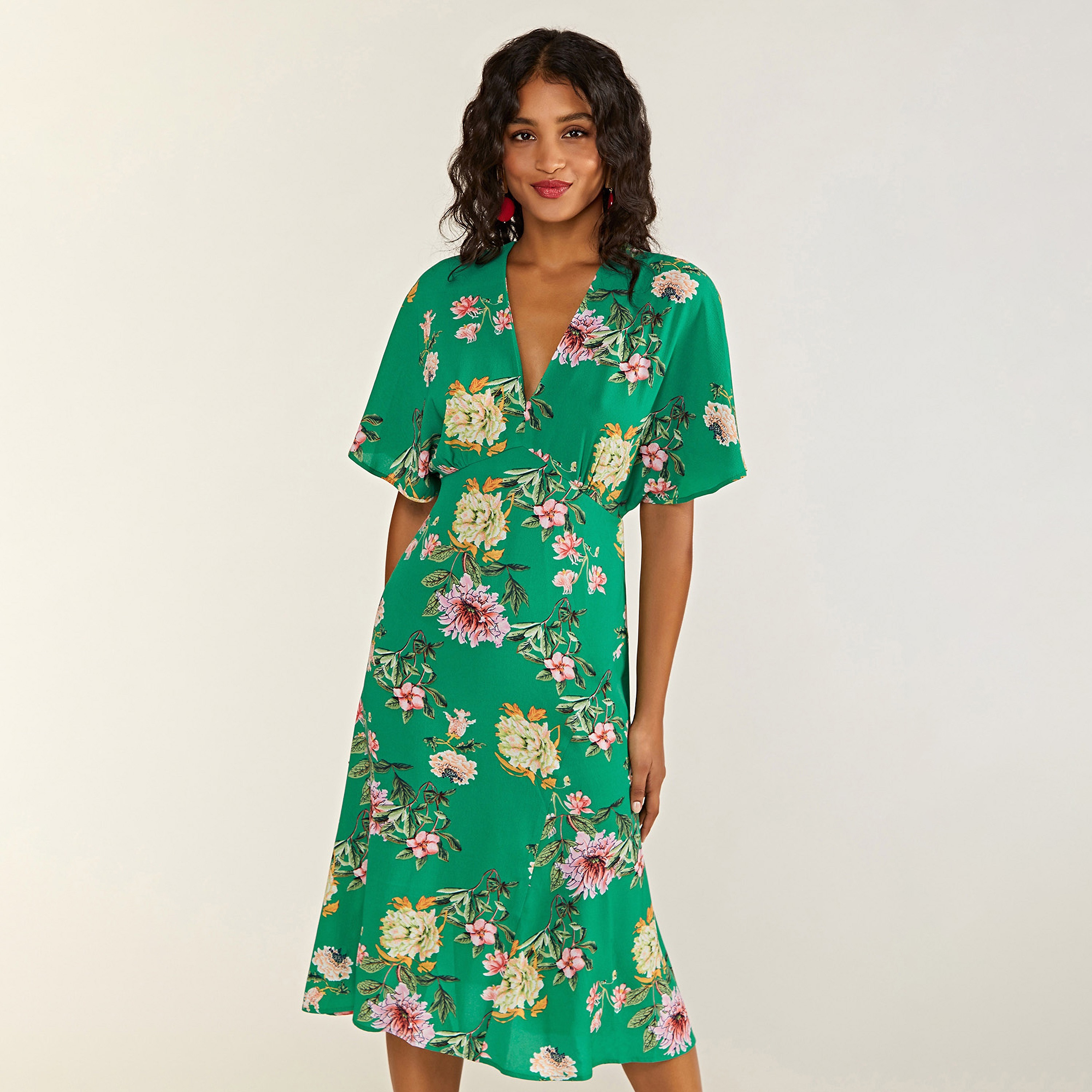 Yumi Green Floral Kimono Wrap Women's Midi Dress-women-clothing-dresses-image-3