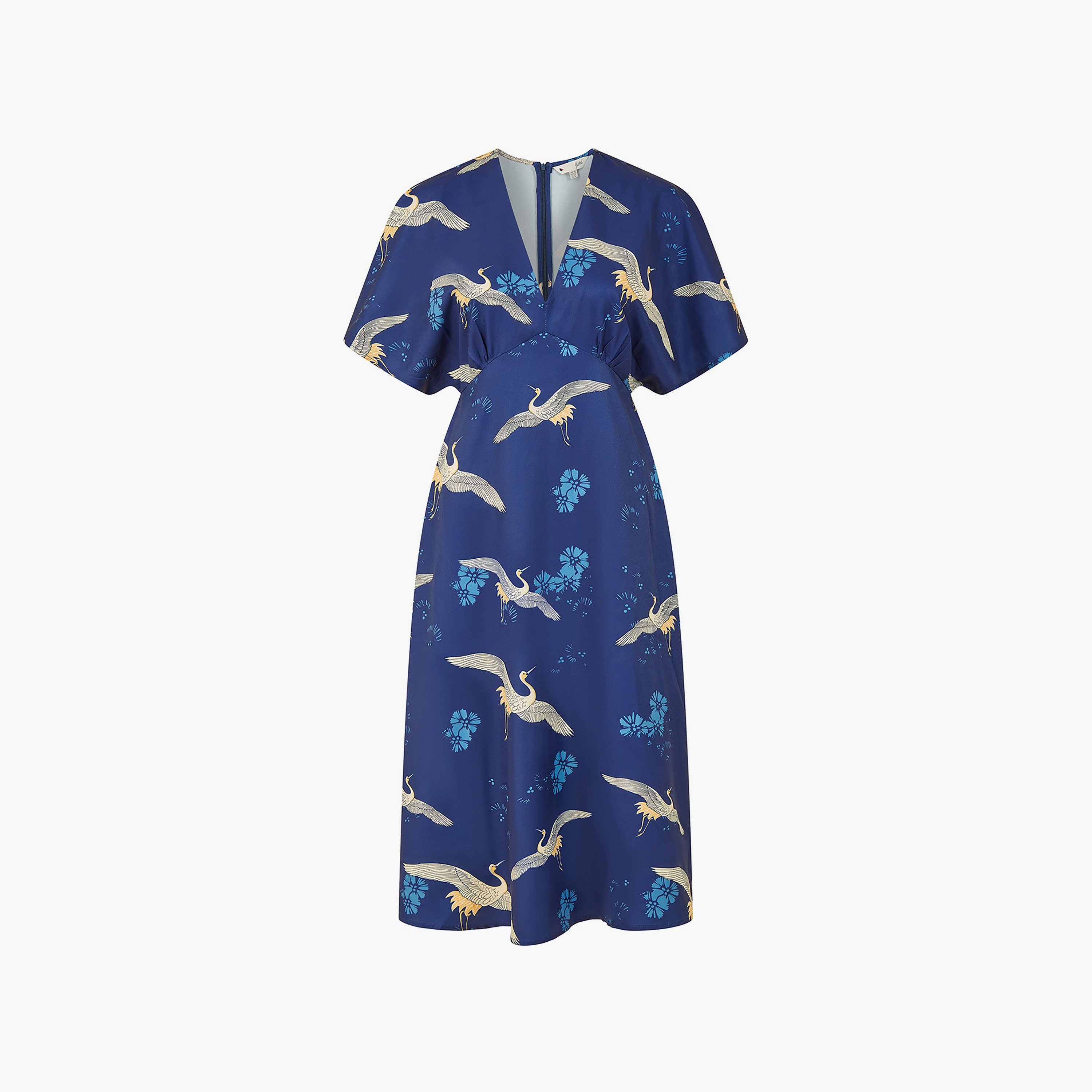 Yumi Navy Crane Print Kimono Women's Midi Dress-women-clothing-dresses-image-5
