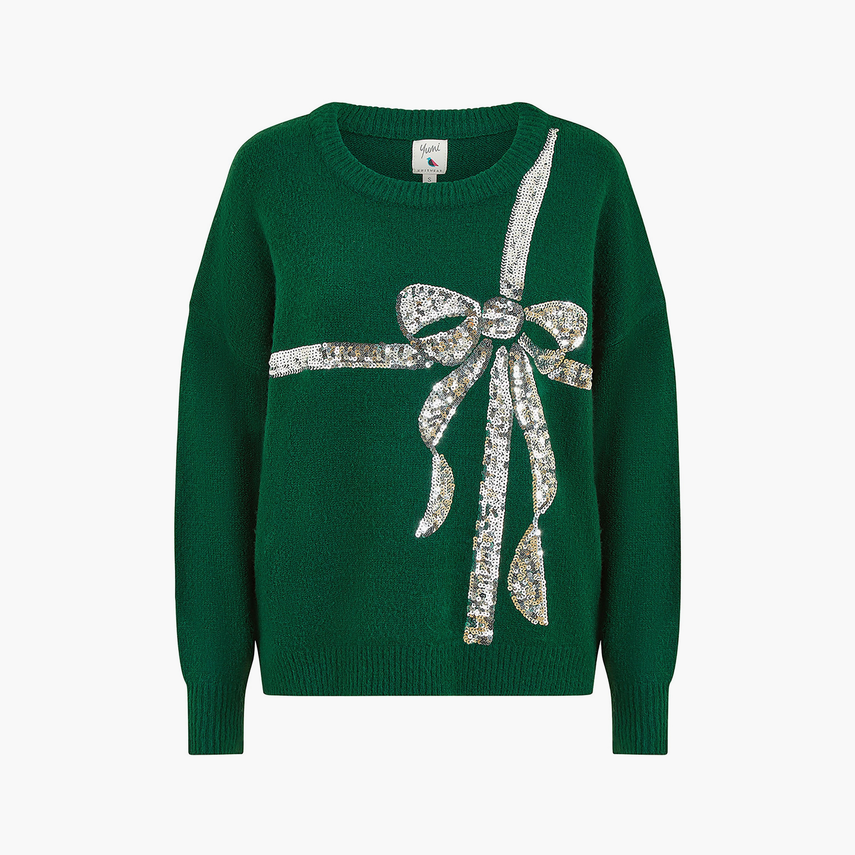 جامبر نسائي محبوك باللون الأخضر مع فيونكة من الترتر من يامي-women-winterwear-cardigansandjumpers-jumpers-image-5