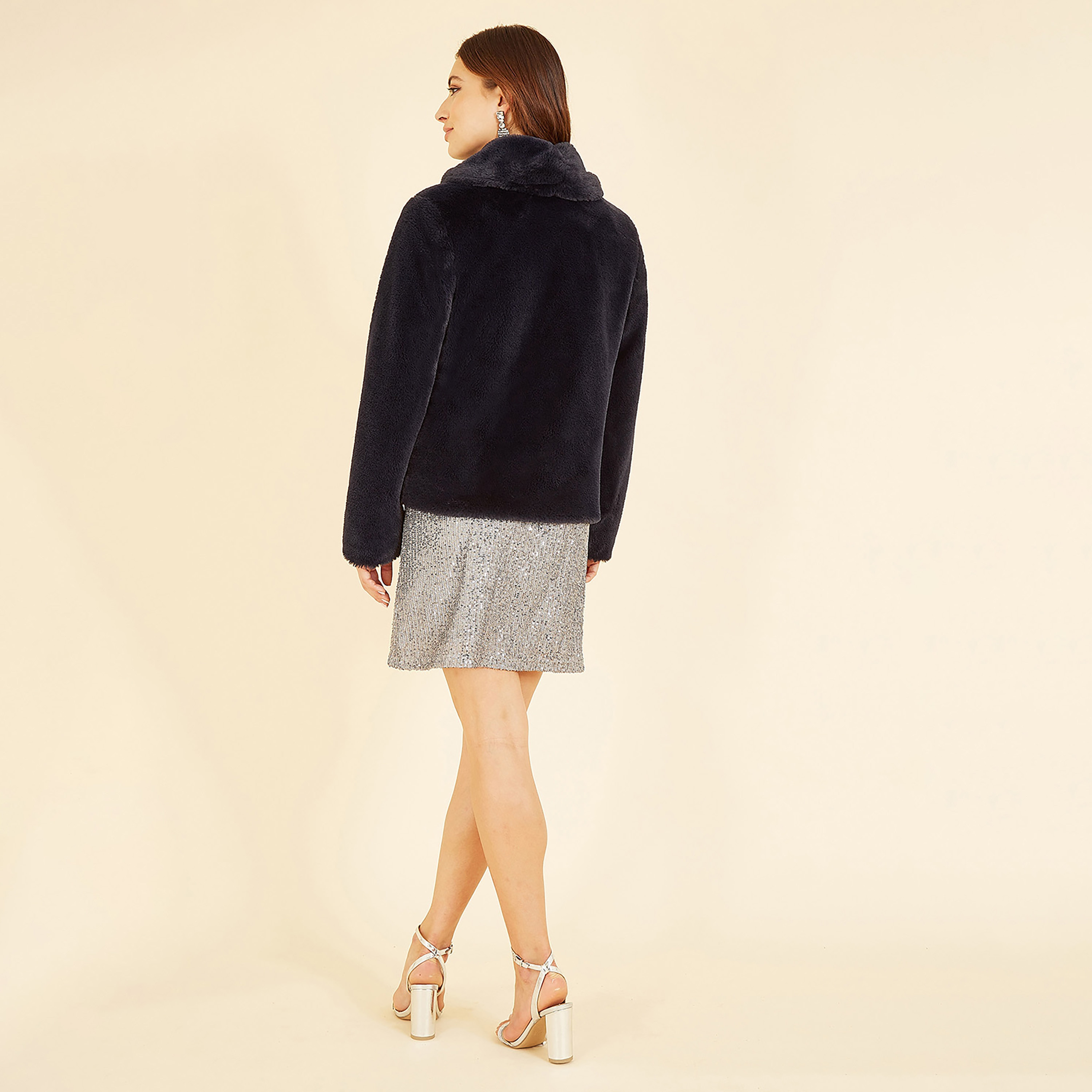 Yumi Black Short Wrap Faux Fur Lapel Collared Women's Coat Jacket-women-clothing-coatsandjackets-jackets-image-3