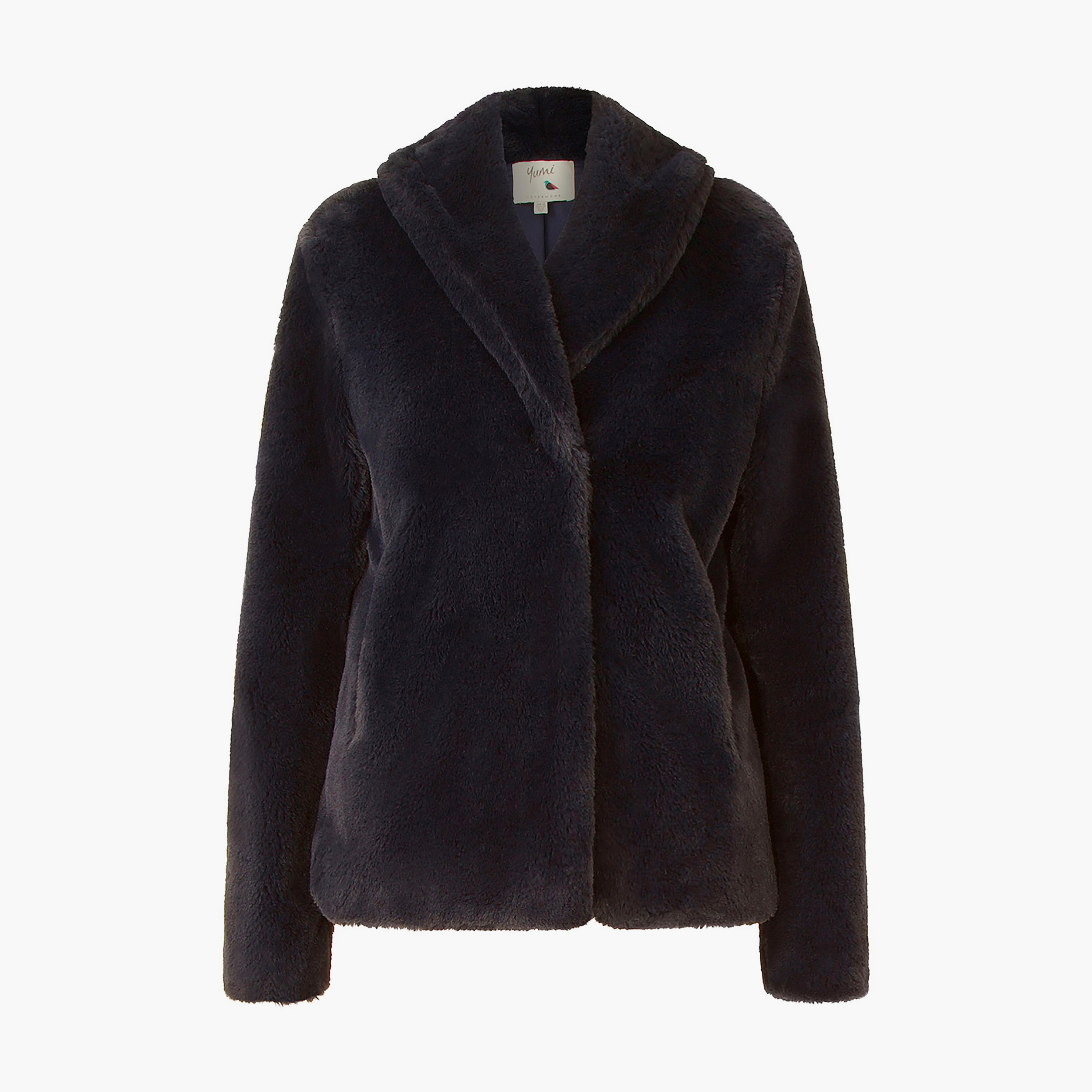 Yumi Black Short Wrap Faux Fur Lapel Collared Women's Coat Jacket-women-clothing-coatsandjackets-jackets-image-5