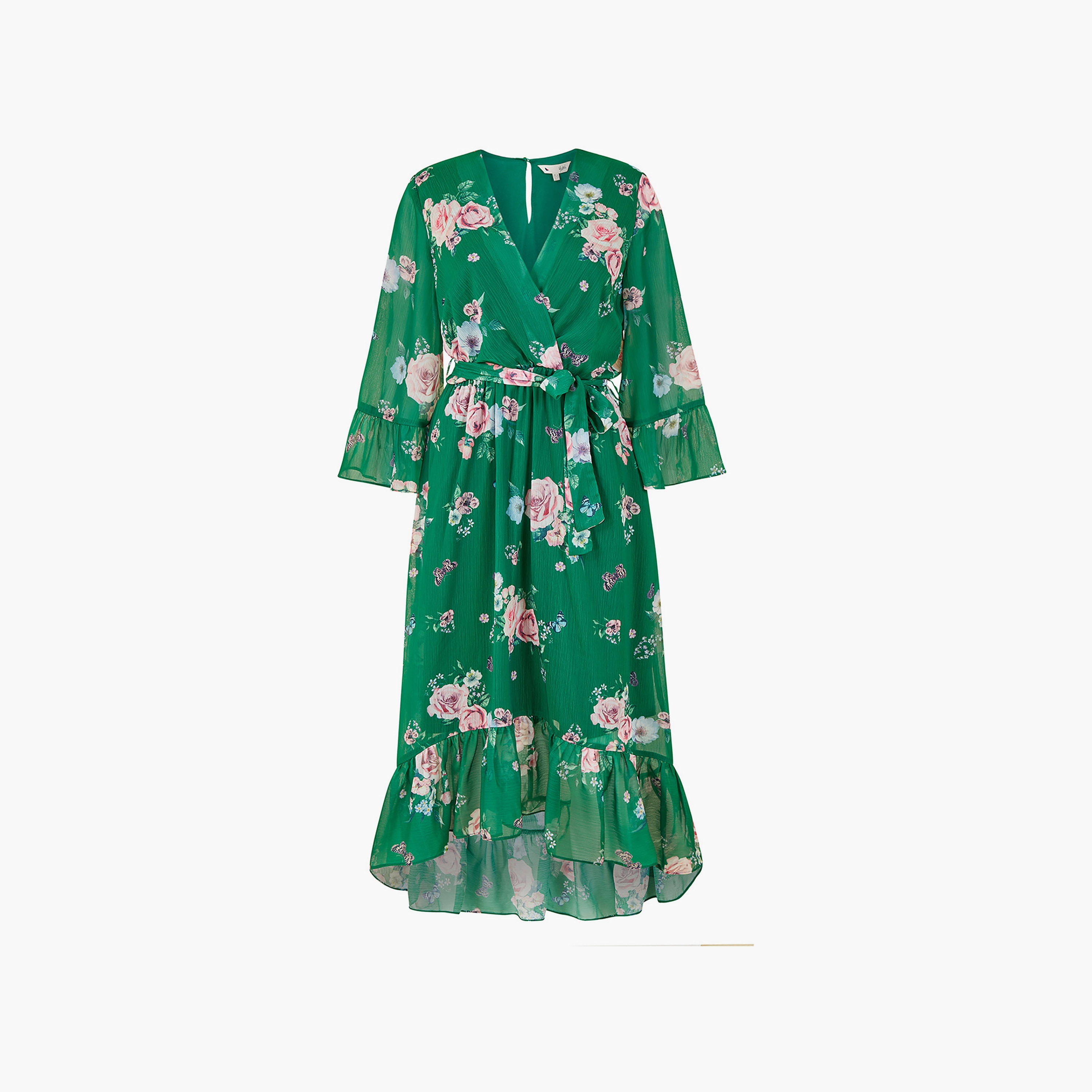 Yumi Green Floral Wrap Women's Midi Dress with Dipped Hem-women-clothing-dresses-image-4