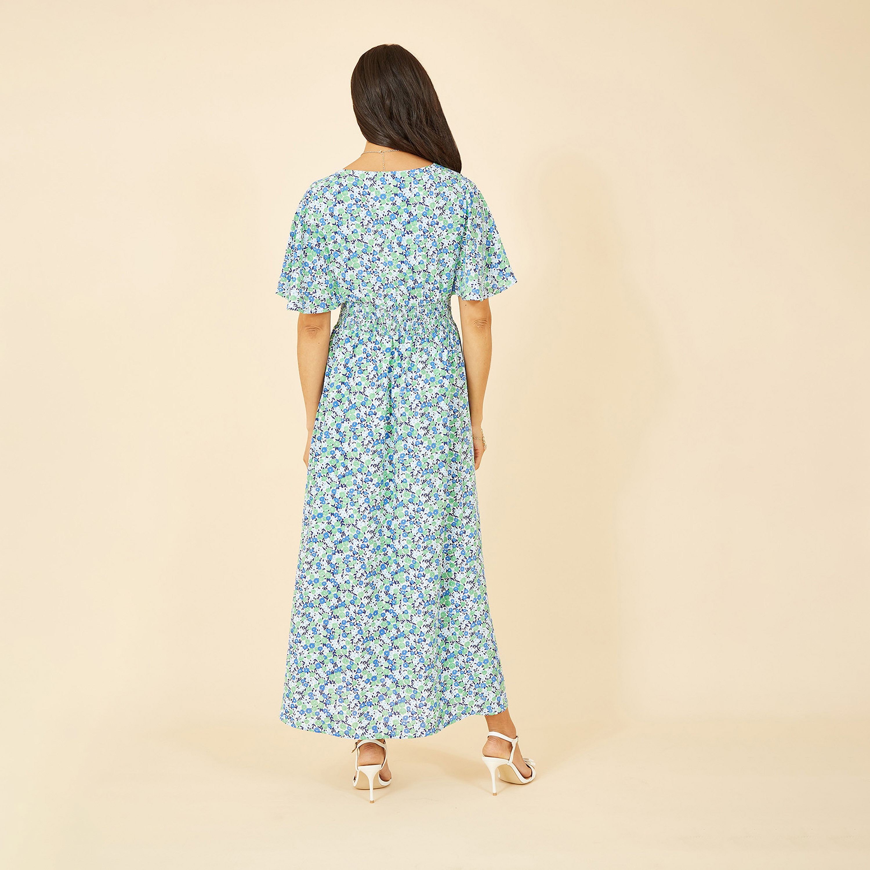 فستان ماكسي نسائي بفتحة وطبعة زهور خضراء من يامي-women-clothing-dresses-image-2