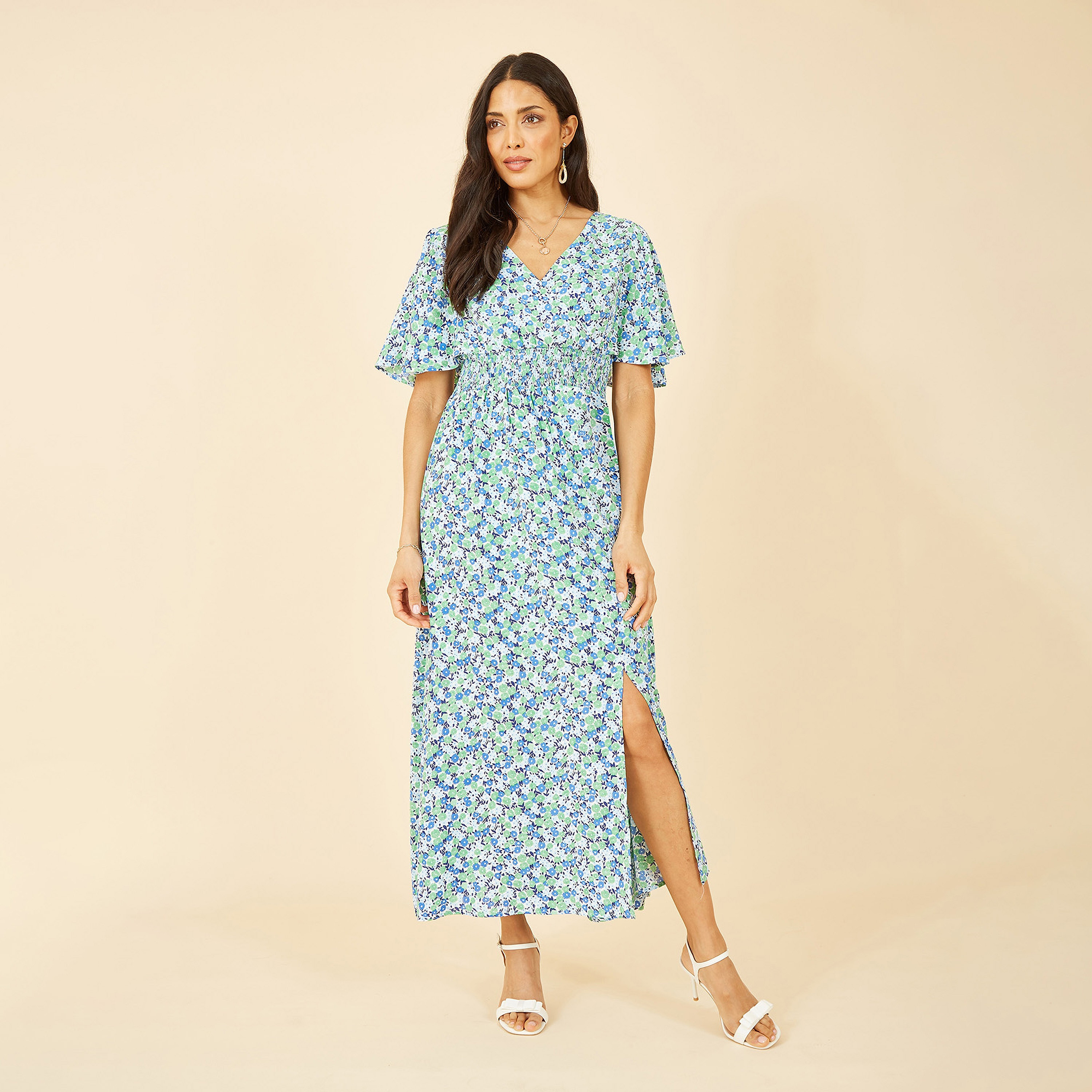 فستان ماكسي نسائي بفتحة وطبعة زهور خضراء من يامي-women-clothing-dresses-image-3