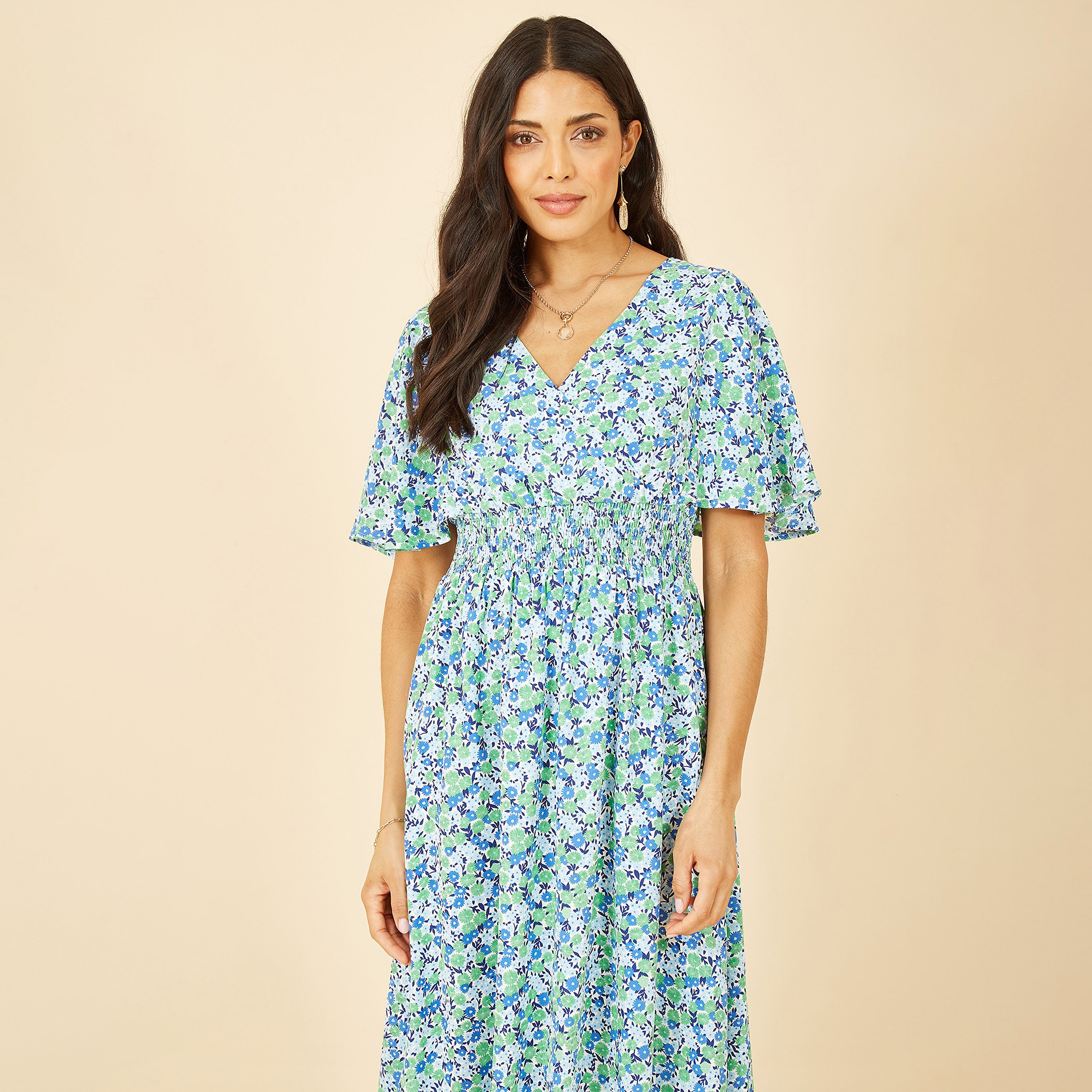 فستان ماكسي نسائي بفتحة وطبعة زهور خضراء من يامي-women-clothing-dresses-image-4