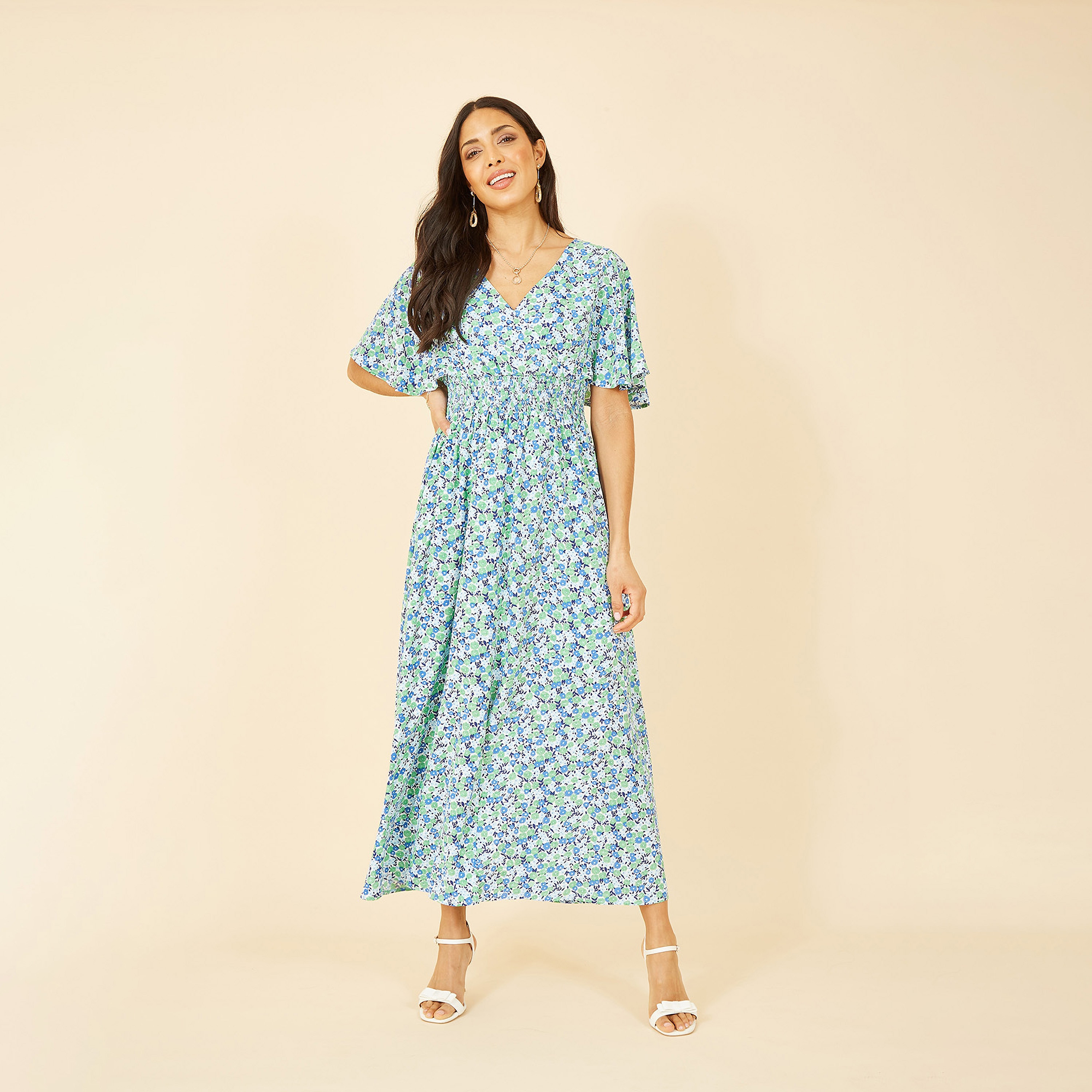 فستان ماكسي نسائي بفتحة وطبعة زهور خضراء من يامي-women-clothing-dresses-image-5