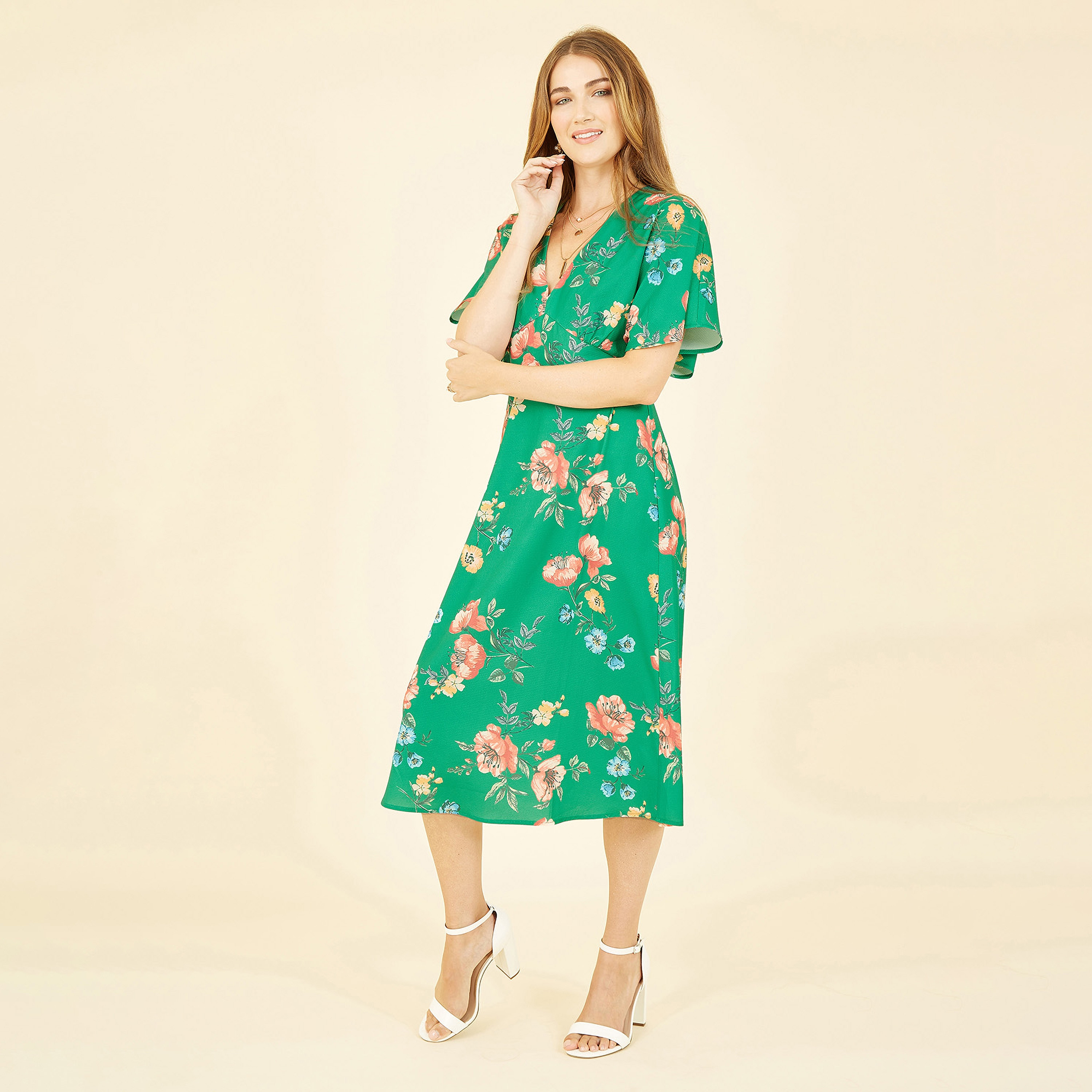 فستان كيمونو نسائي متوسط الطول بطبعة زهور من يامي-women-clothing-dresses-image-8