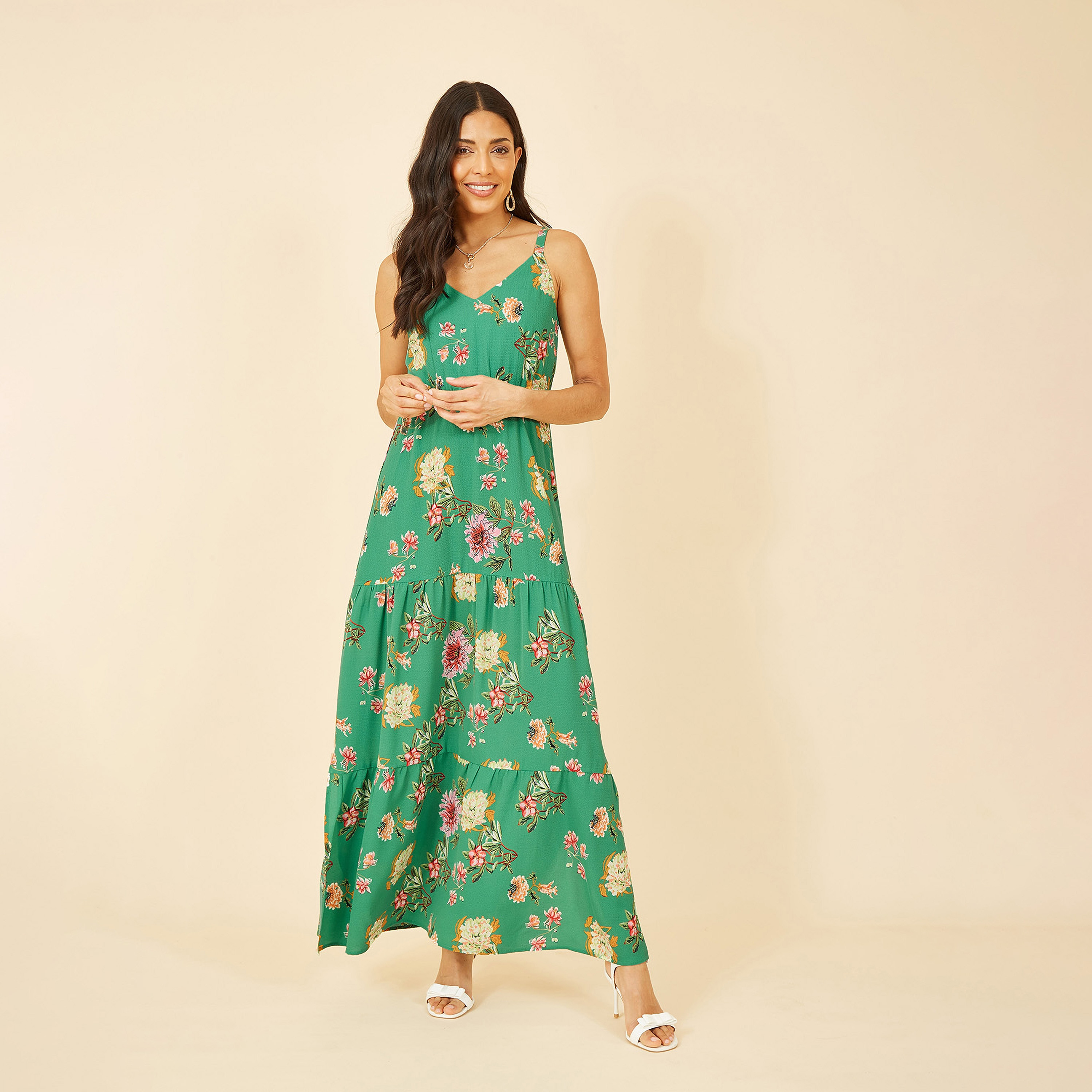 Yumi Green Floral Strappy Tiered Women's Maxi Dress-women-clothing-dresses-image-1