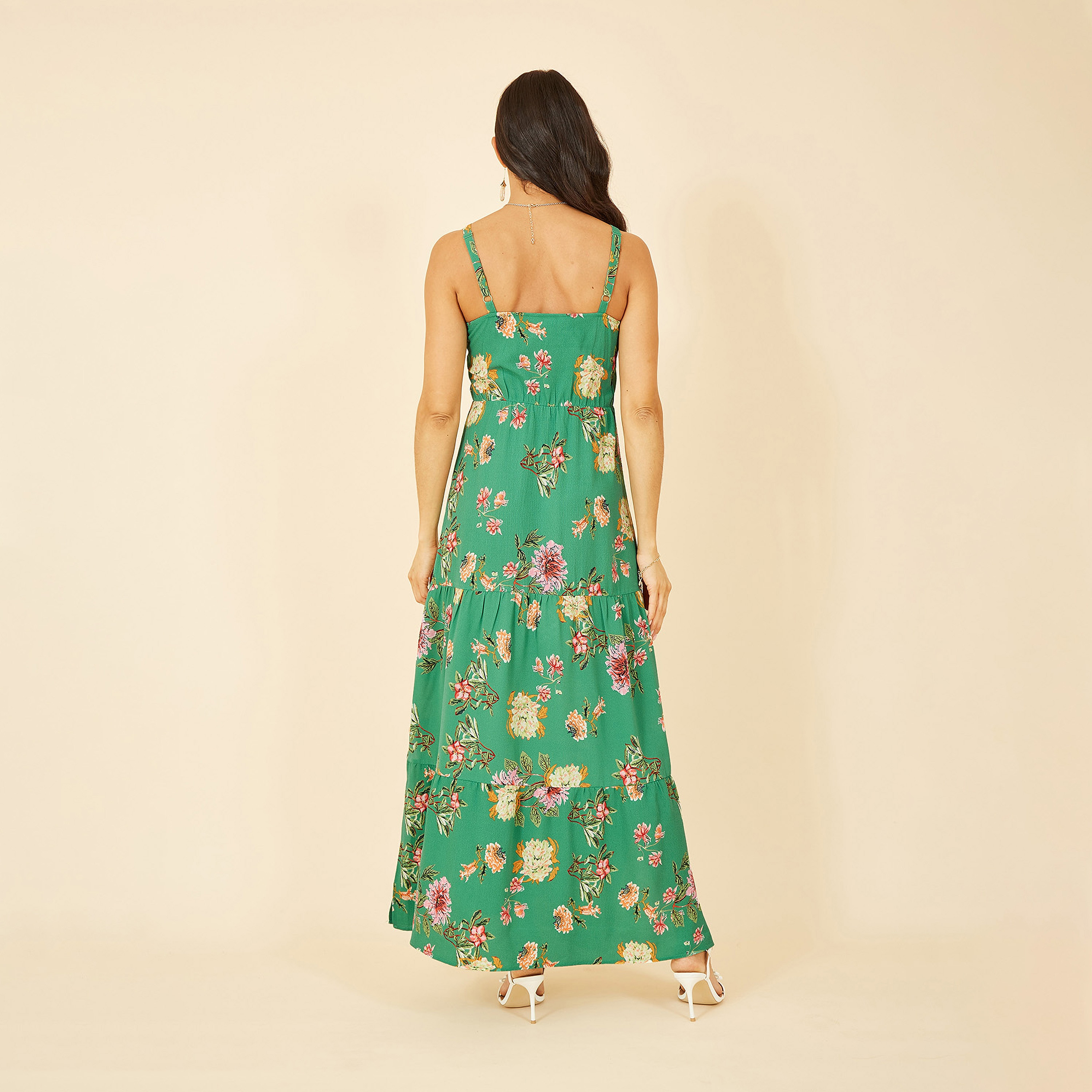 Yumi Green Floral Strappy Tiered Women's Maxi Dress-women-clothing-dresses-image-2