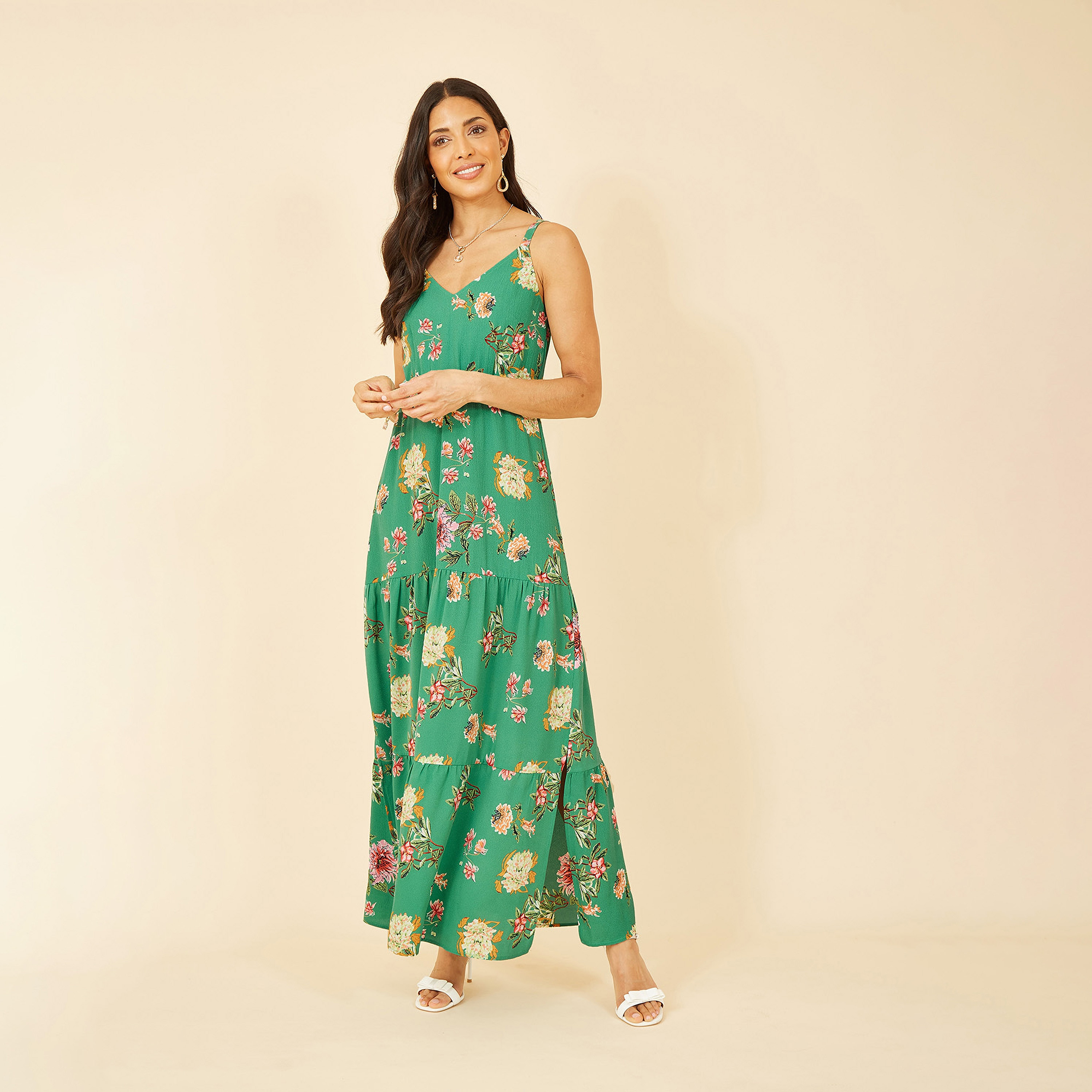 Yumi Green Floral Strappy Tiered Women's Maxi Dress-women-clothing-dresses-image-3