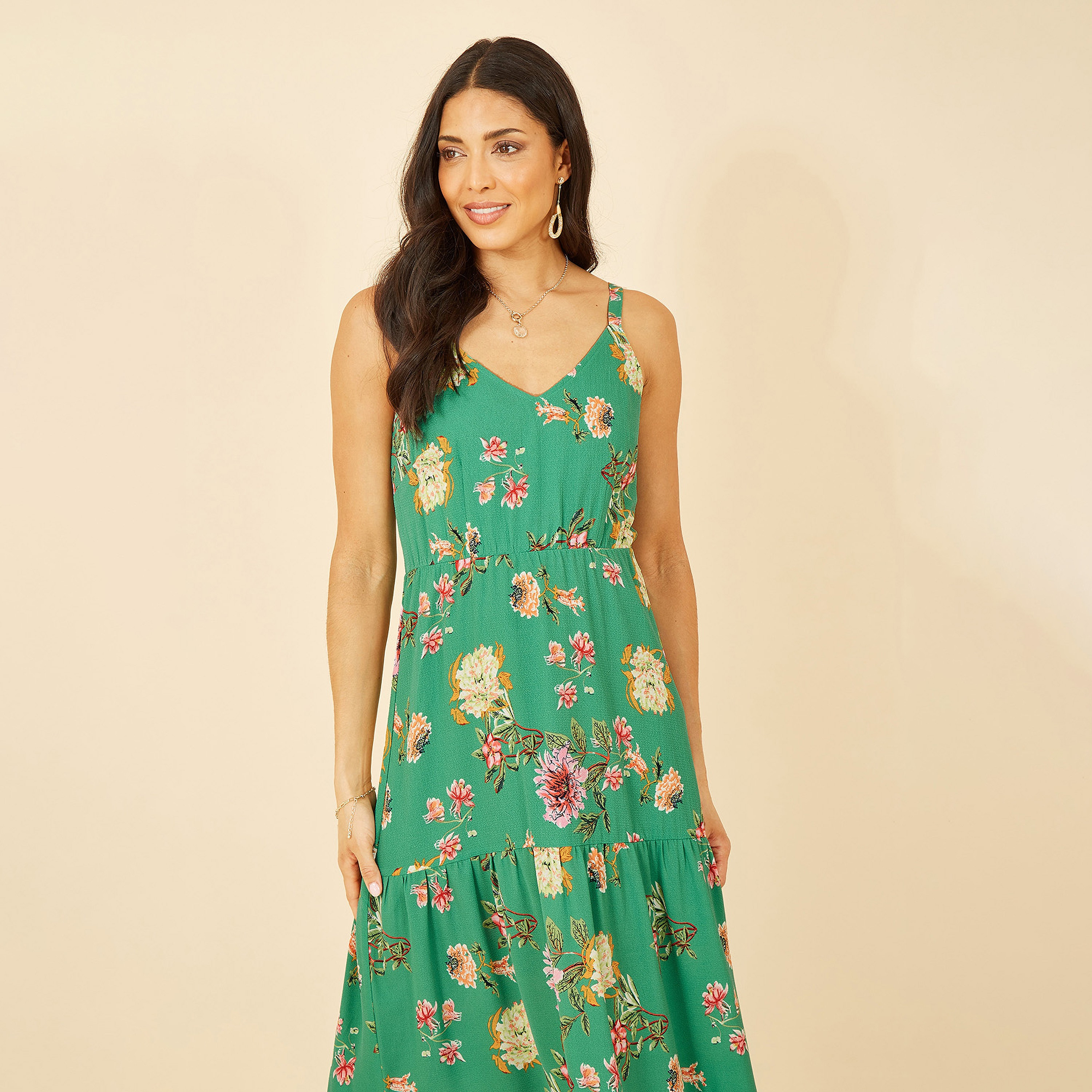 فستان ماكسي نسائي متعدد الطبقات باللون الأخضر مزين بالزهور من يامي-women-clothing-dresses-image-4