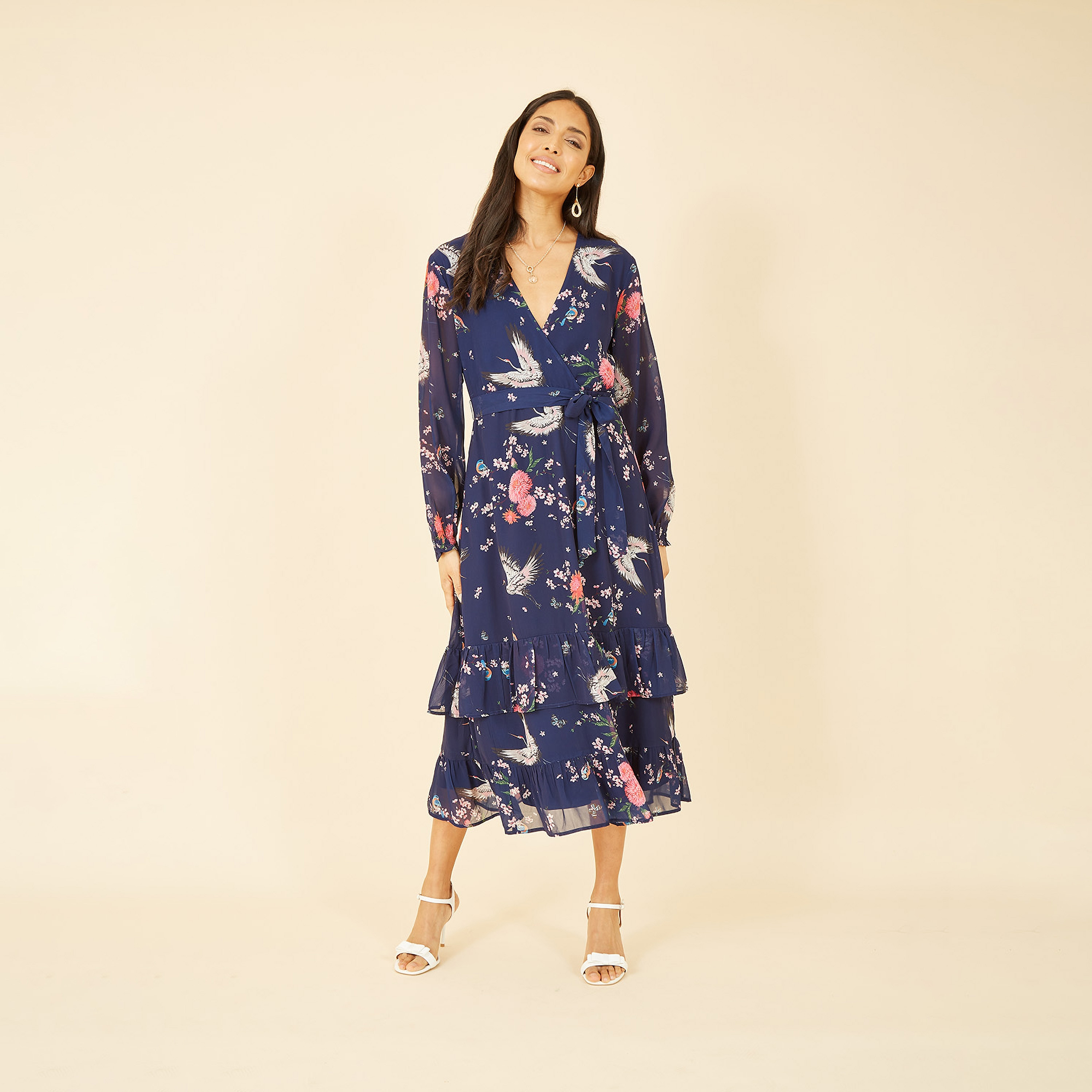 فستان نسائي متوسط الطول بأكمام طويلة بطبعة كرين من يامي-women-clothing-dresses-image-6