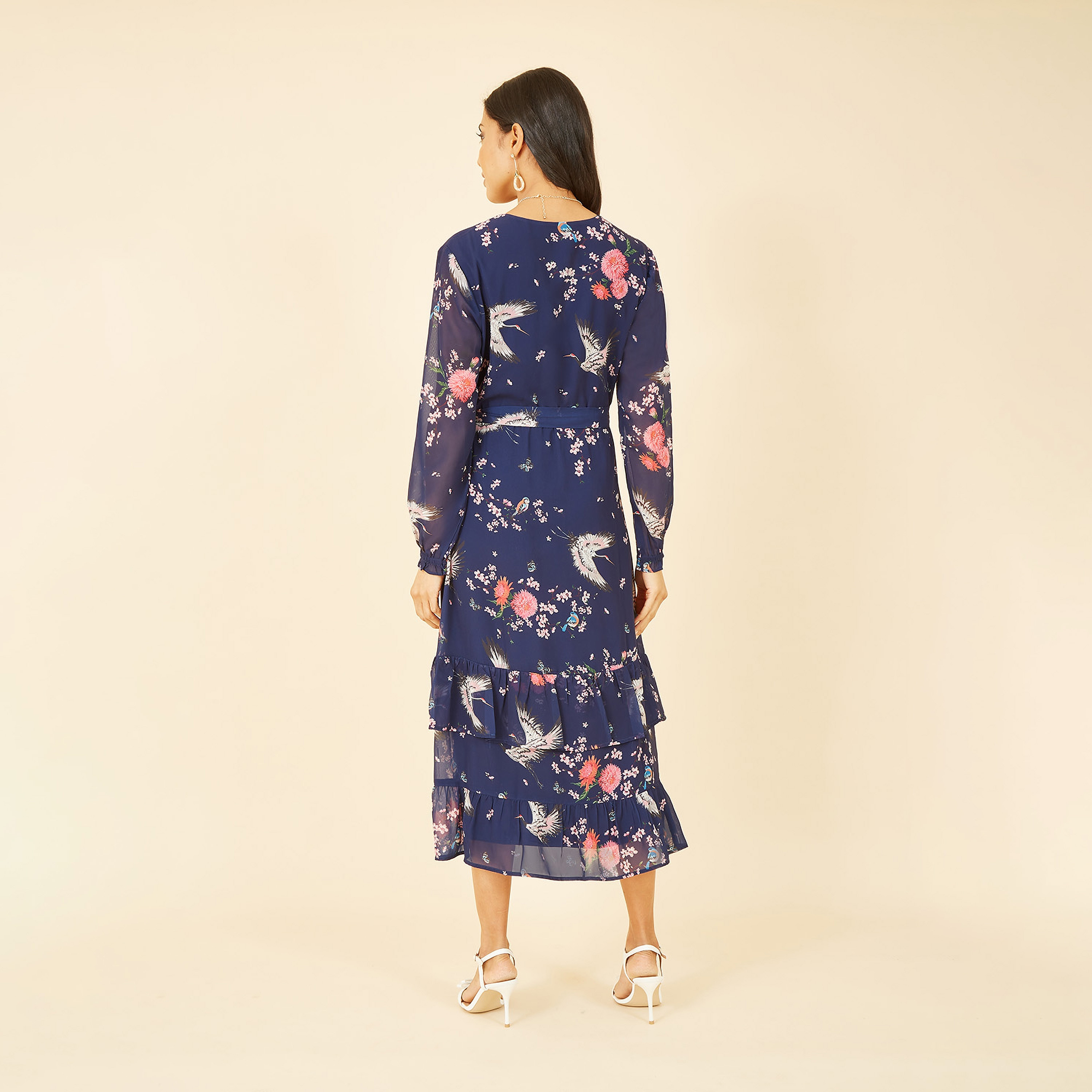 فستان نسائي متوسط الطول بأكمام طويلة بطبعة كرين من يامي-women-clothing-dresses-image-7