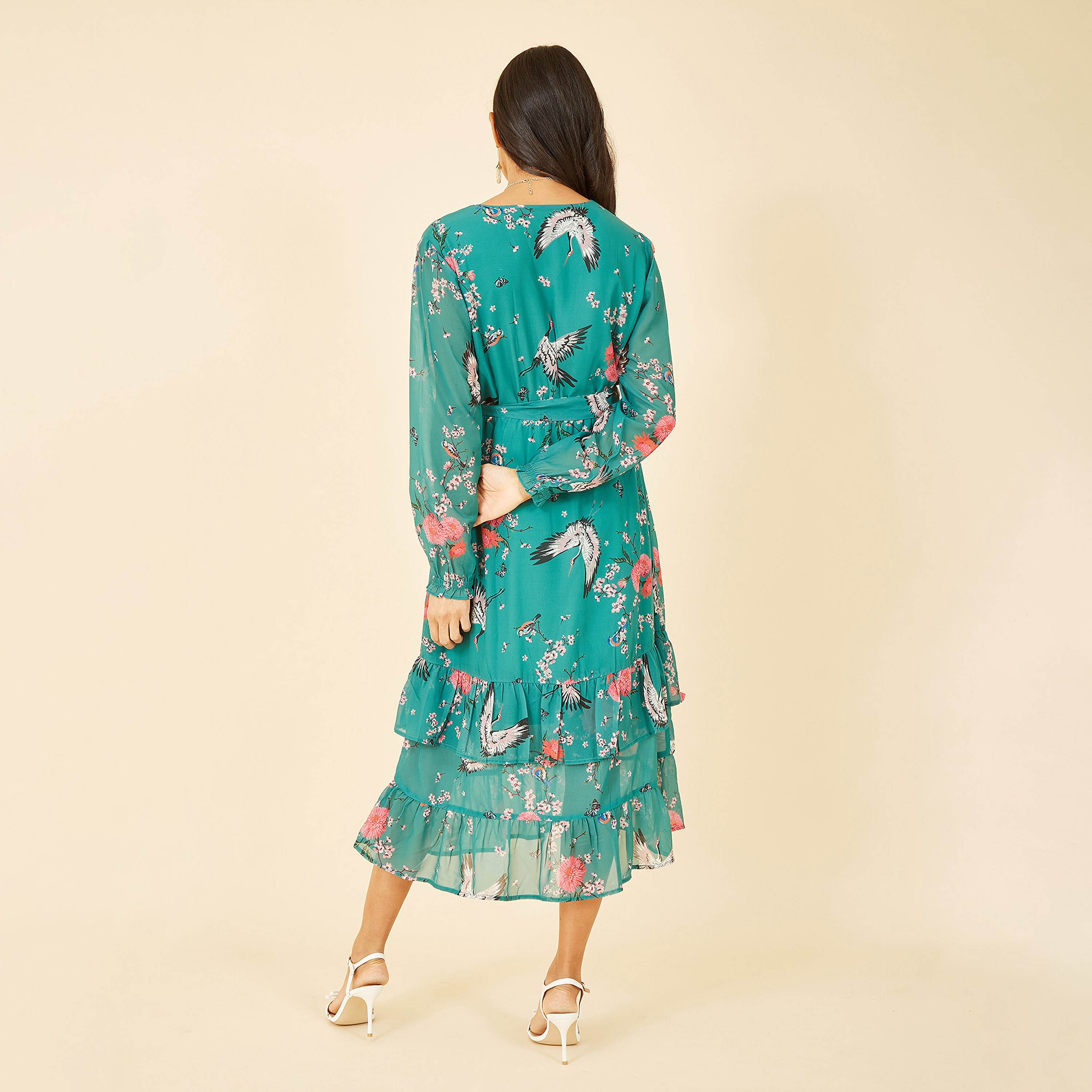 فستان نسائي متوسط الطول بأكمام طويلة بطبعة كرين من يامي-women-clothing-dresses-image-2