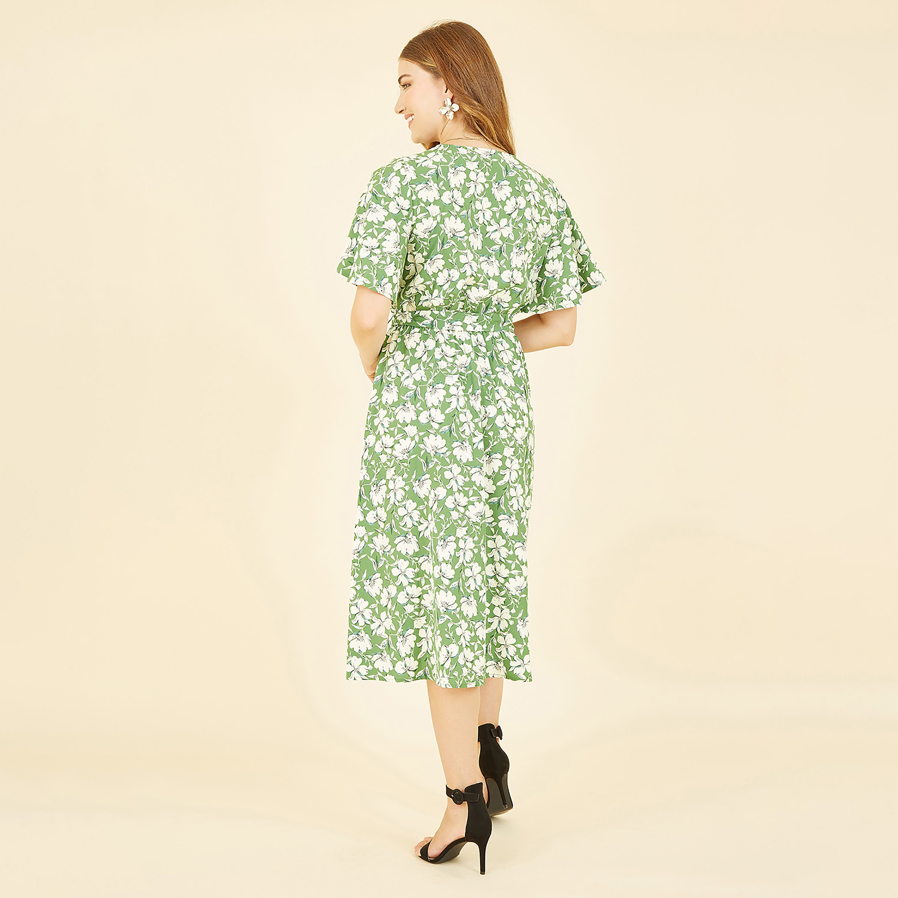 فستان ميدي نسائي باللون الأخضر المزهر من يامي-women-clothing-dresses-image-2