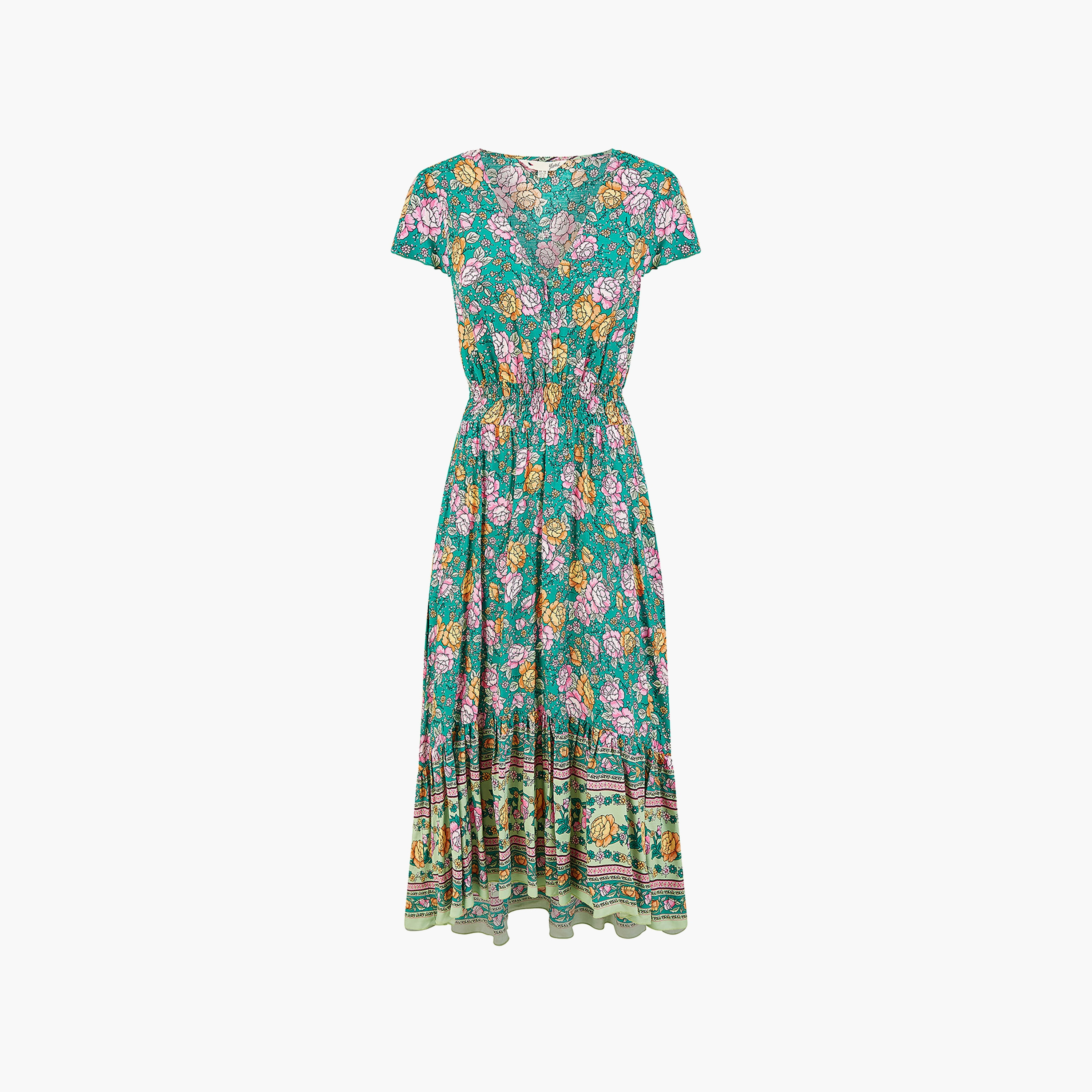 فستان ماكسي نسائي بطبعة زهور فيستيفال بخصر مجعد أخضر من يامي-women-clothing-dresses-image-6