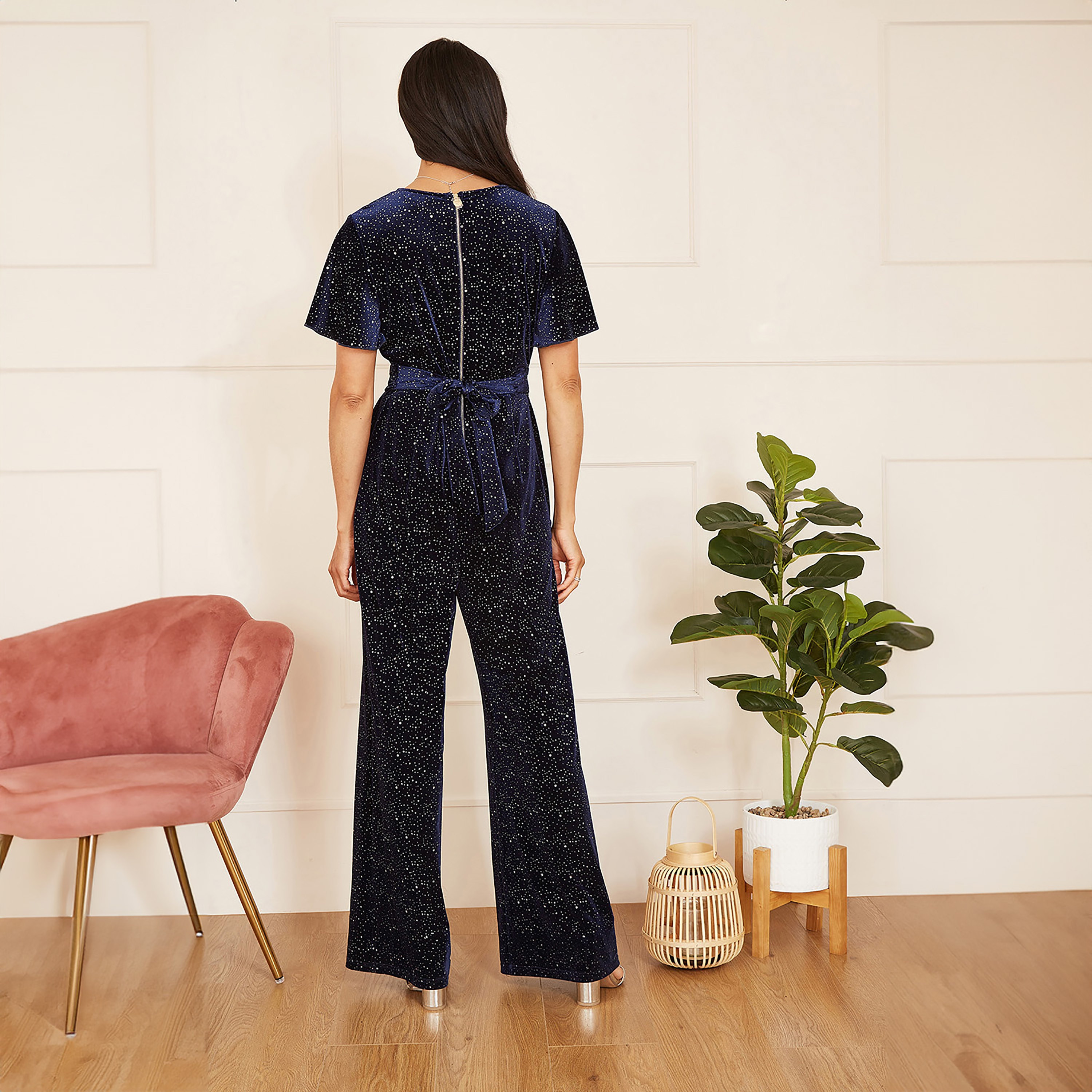 Yumi Navy Sparkle Velvet Evening Women's Jumpsuit-women-clothing-jumpsuits-image-2