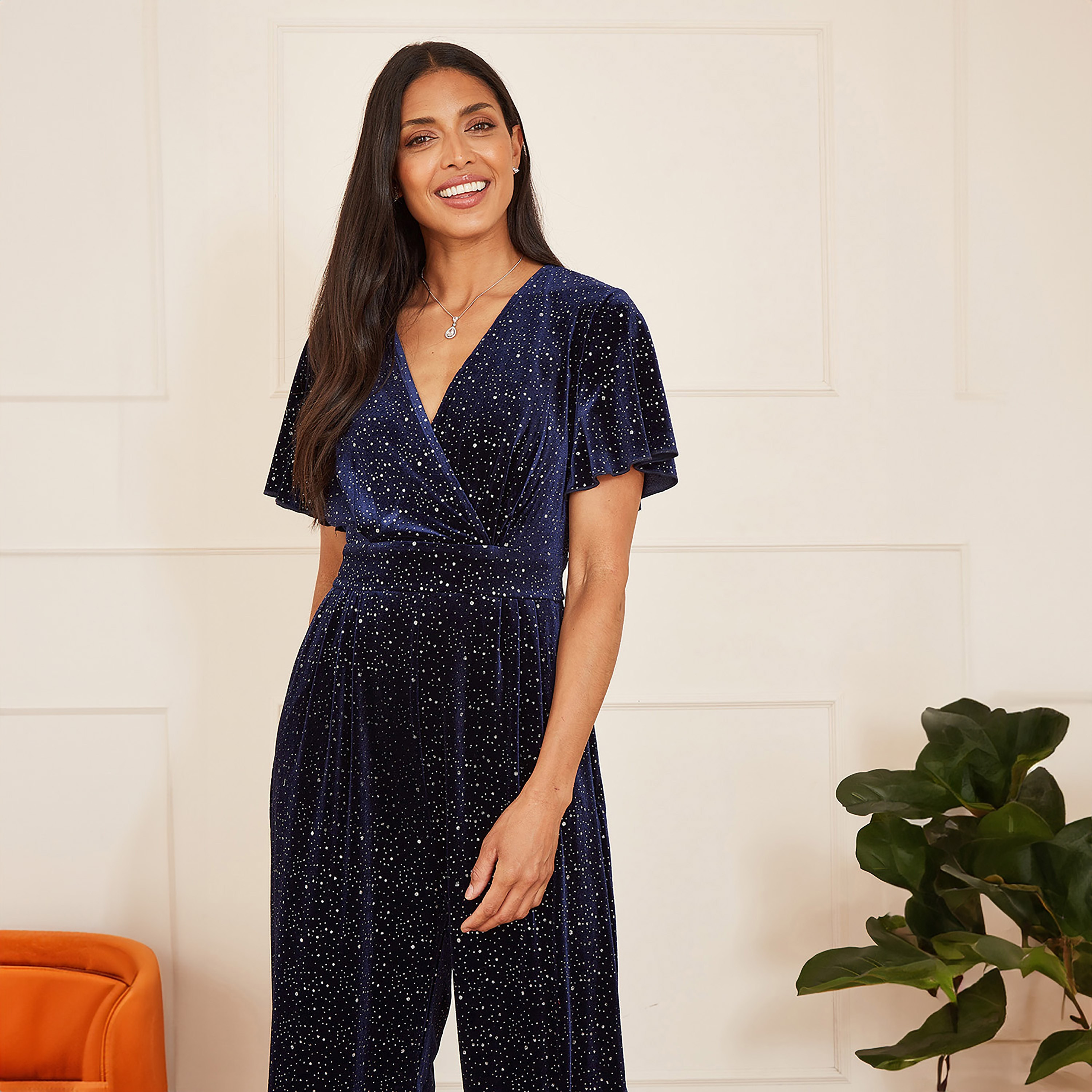 Yumi Navy Sparkle Velvet Evening Women's Jumpsuit-women-clothing-jumpsuits-image-3