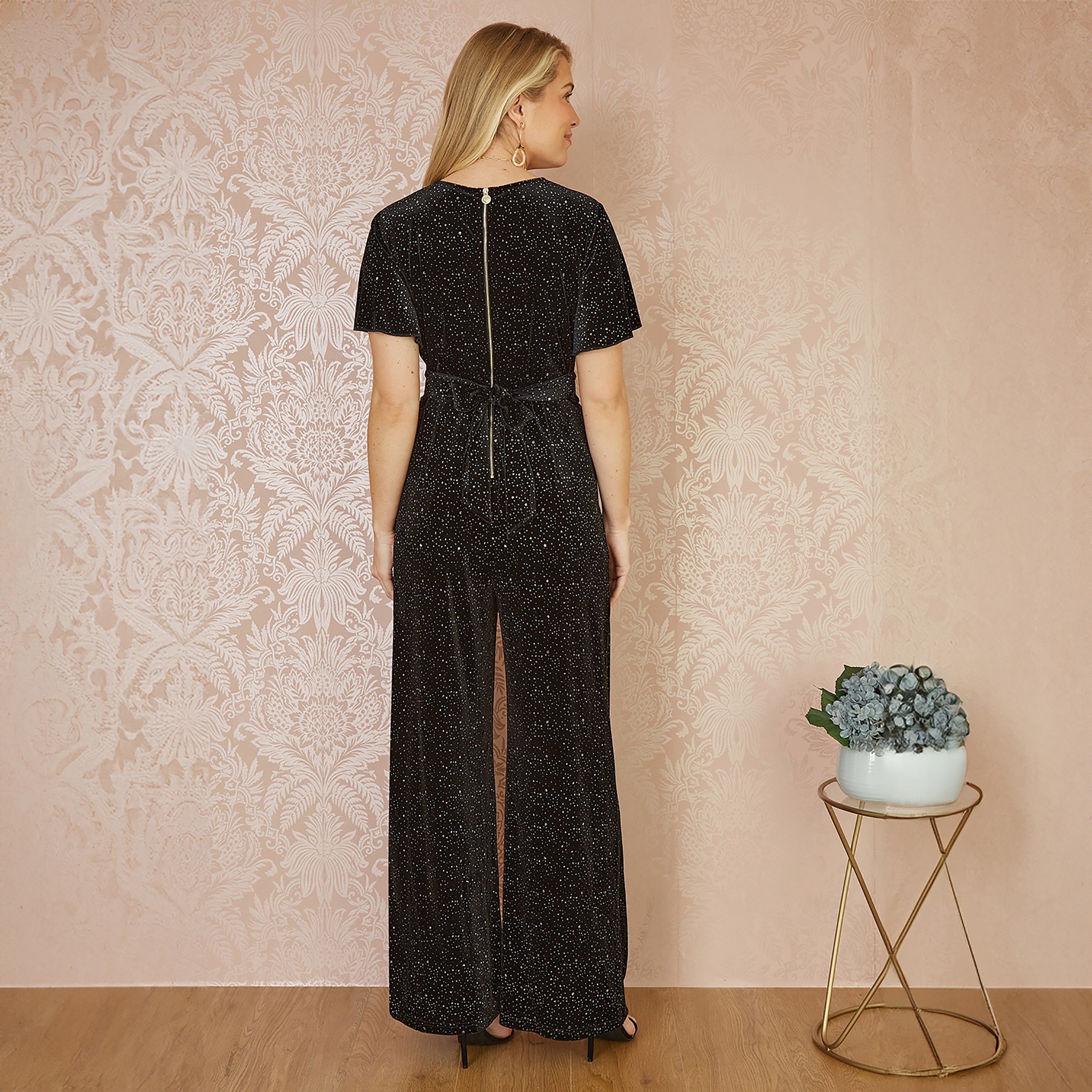 Yumi Black Velvet Sparkle Evening Women's Jumpsuit-women-clothing-jumpsuits-image-2