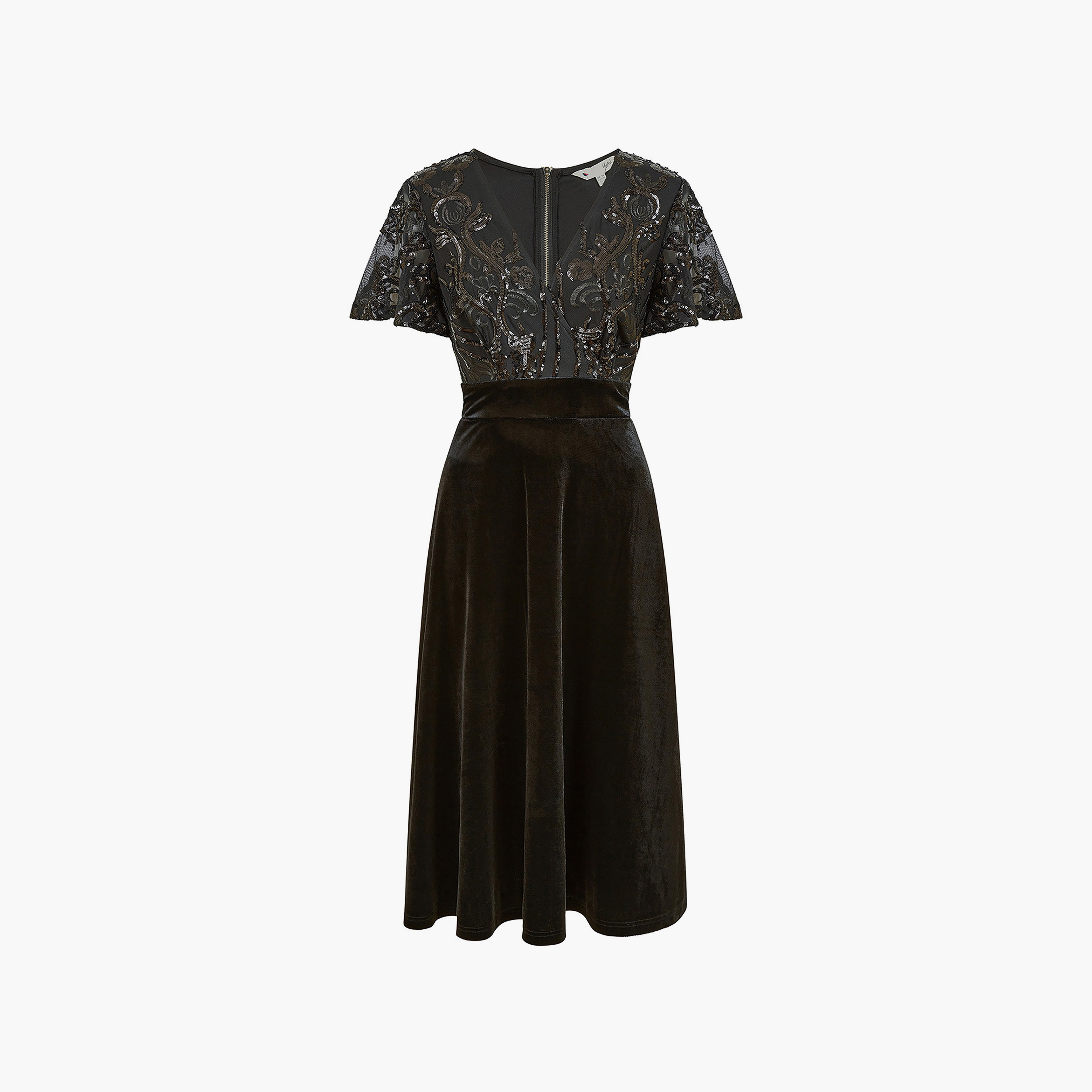 فستان متوسط الطول مزين بالمخمل بتصميم ملفوف للنساء للسهرات من يامي-women-clothing-dresses-image-11