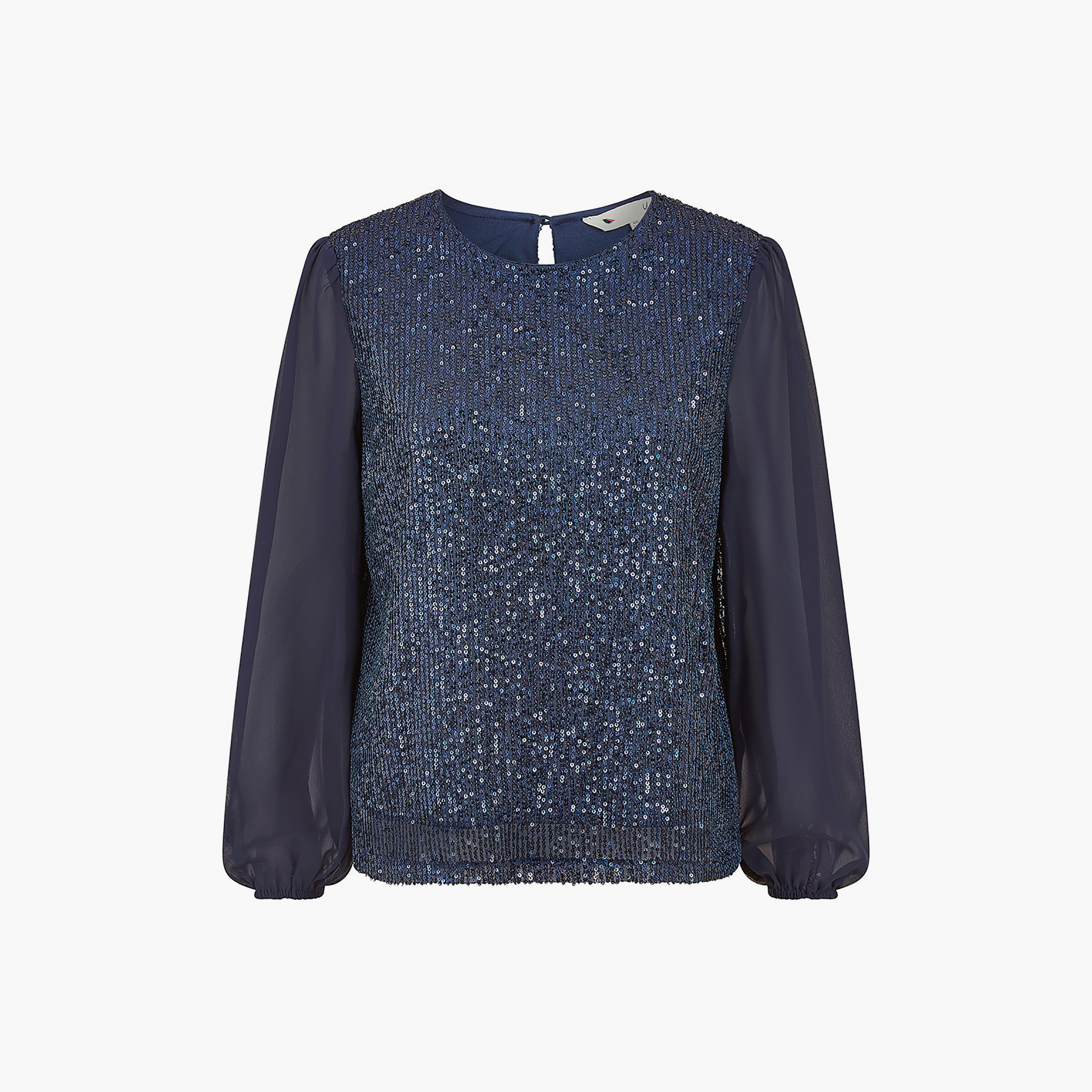 بلوزة نسائية مسائية باللون الأزرق الداكن مزينة بالترتر بأكمام شفافة من يامي-women-clothing-shirtsandblouses-blouses-image-5